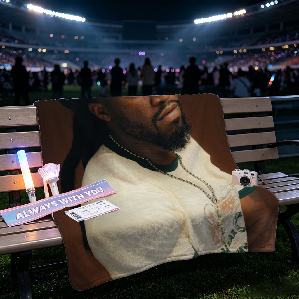 Burna Boy in a Stylish Portrait Wearing a White T-Shirt and Beaded Necklace - Blankets