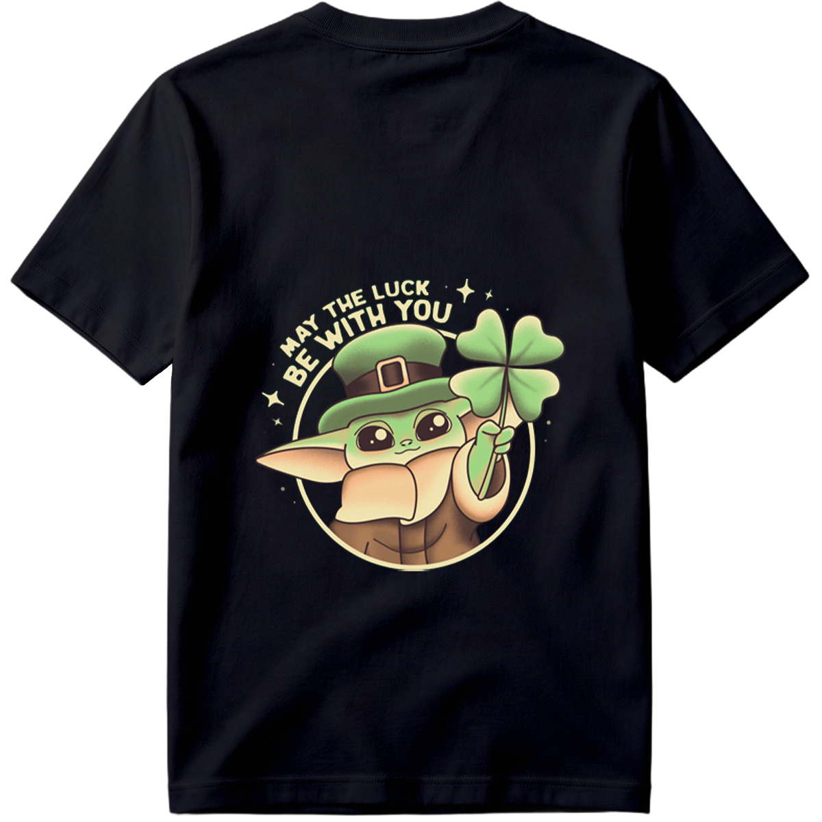 Baby Yoda Wearing Leprechaun Hat Holding Four Leaf Clover with 