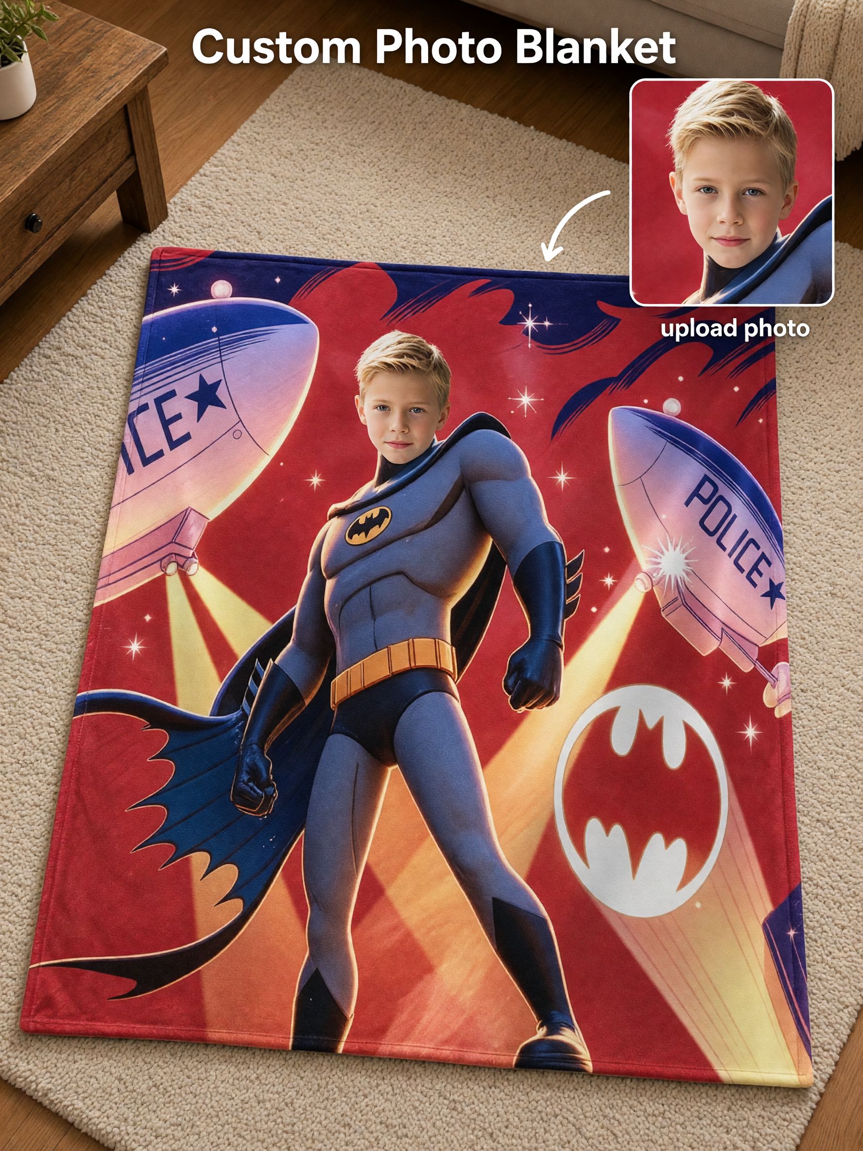 Personalized Superhero Photo Blanket Custom Face Soft Flannel Throw for Kids and Adults Ideal Personalized Gift