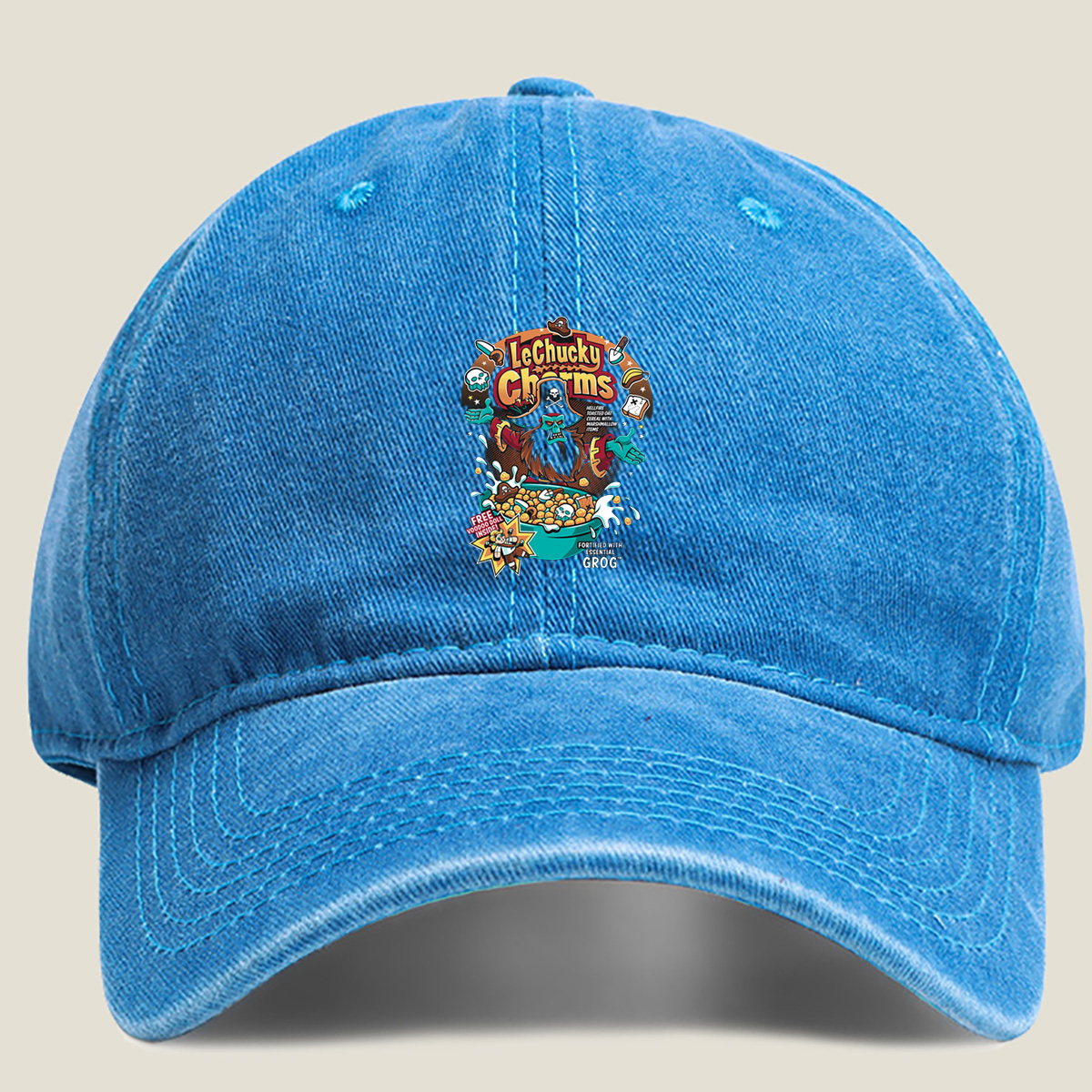 LeChucky Charms: Hellfire Toasted Oat Cereal with Voodoo Doll and Grog - Washed Denim - Baseball Cap
