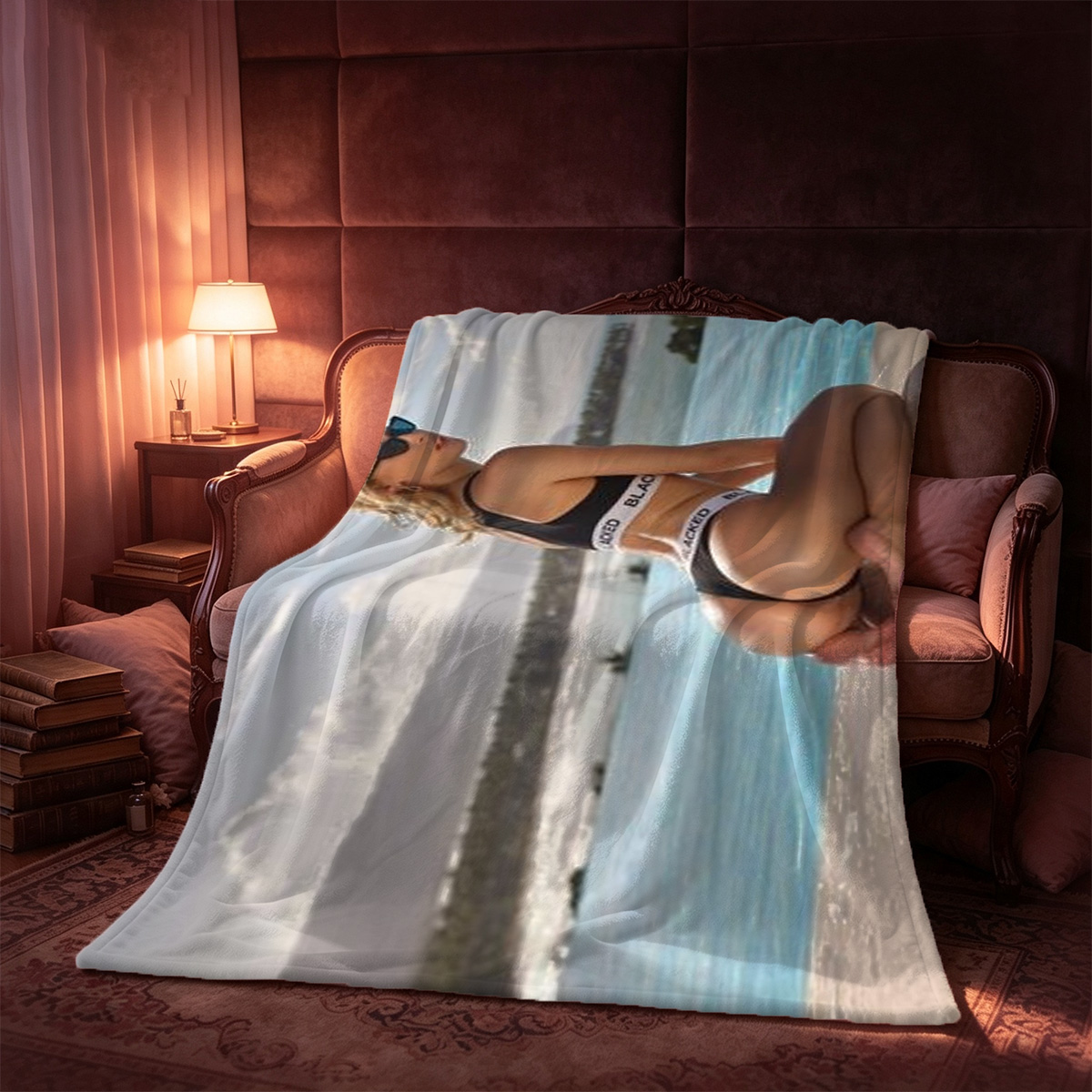 Emma Watson in grey lingerie on the couch - Blanket