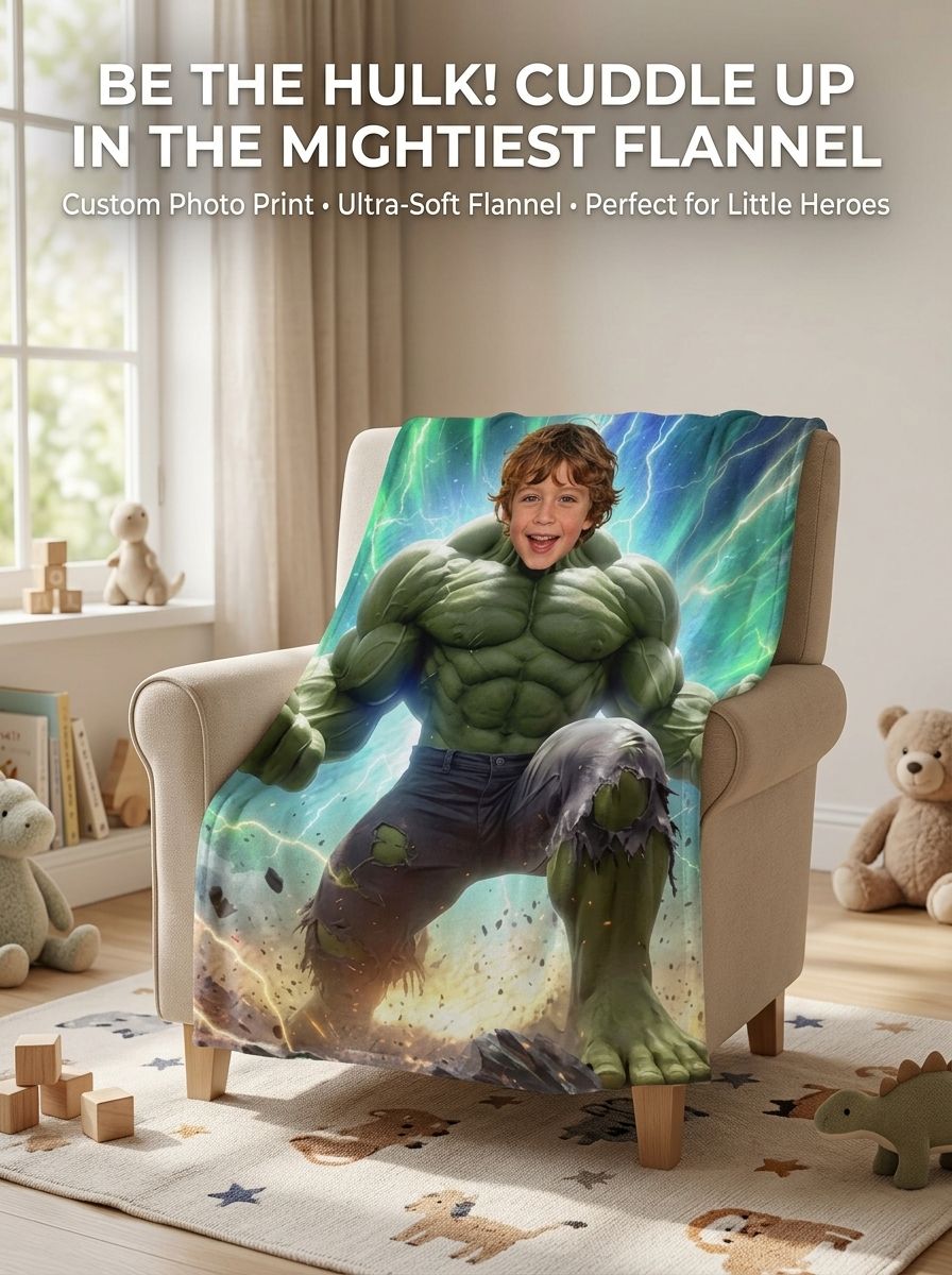 Custom Face Superhero Flannel Blanket, Personalized Photo Plush Throw for Kids and Adults, Cozy Novelty Gift
