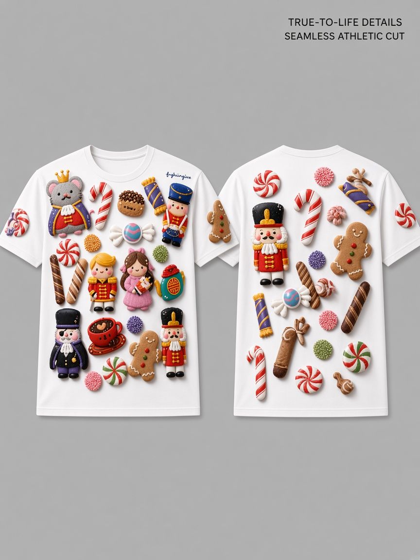 Nutcracker Treats 3D Optical Illusion Graphic Tee Breathable Athletic Mesh T-Shirt Casual and Sports Wear