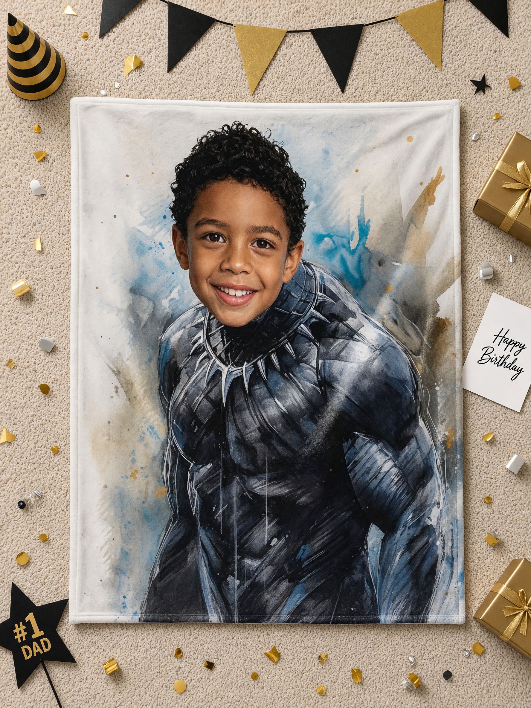 Custom Photo Superhero Blanket Personalized Face Portrait Fleece Throw Soft Flannel Bed Couch Keepsake Gift for Kids