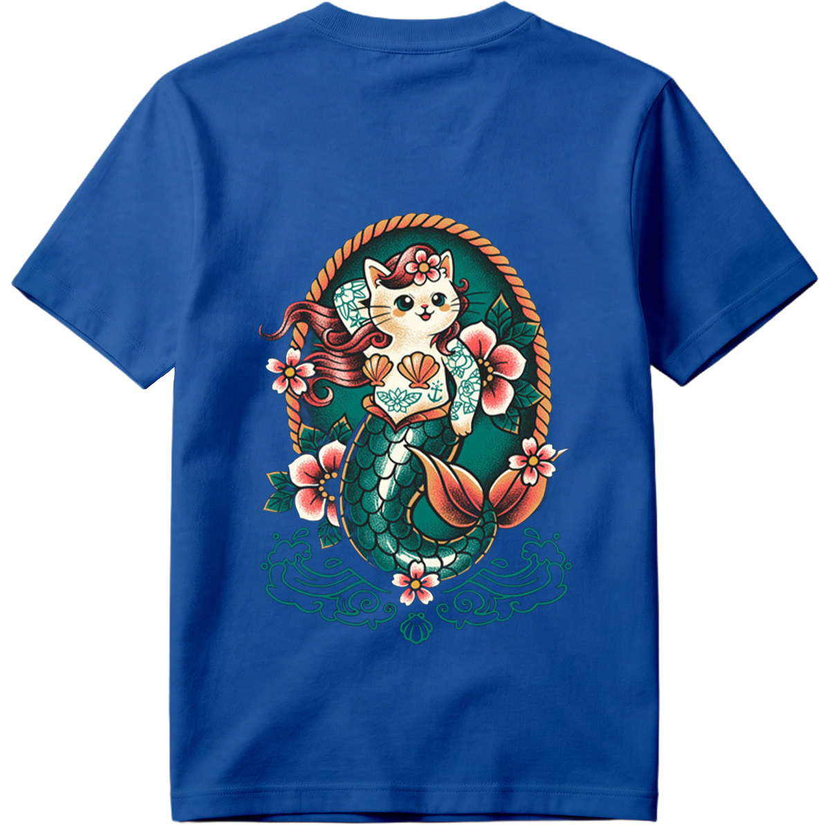 Mermaid Cat with Floral Design - Tee