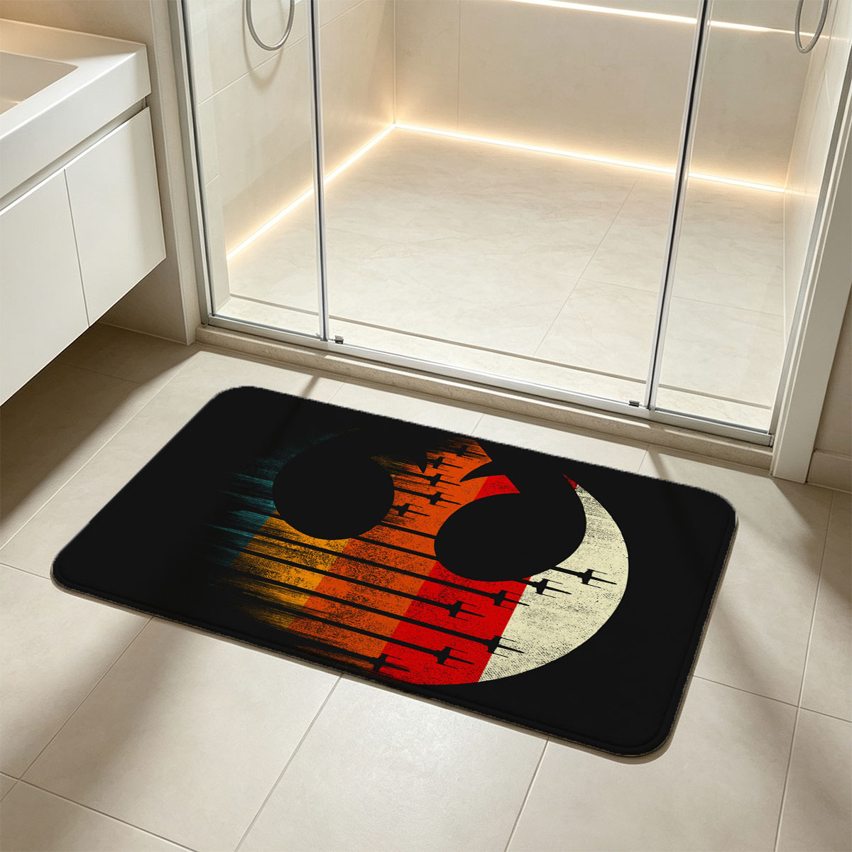Star Wars Rebel Alliance Symbol with X-Wing Fighters and Vintage Color Gradient - Flannel floor mat