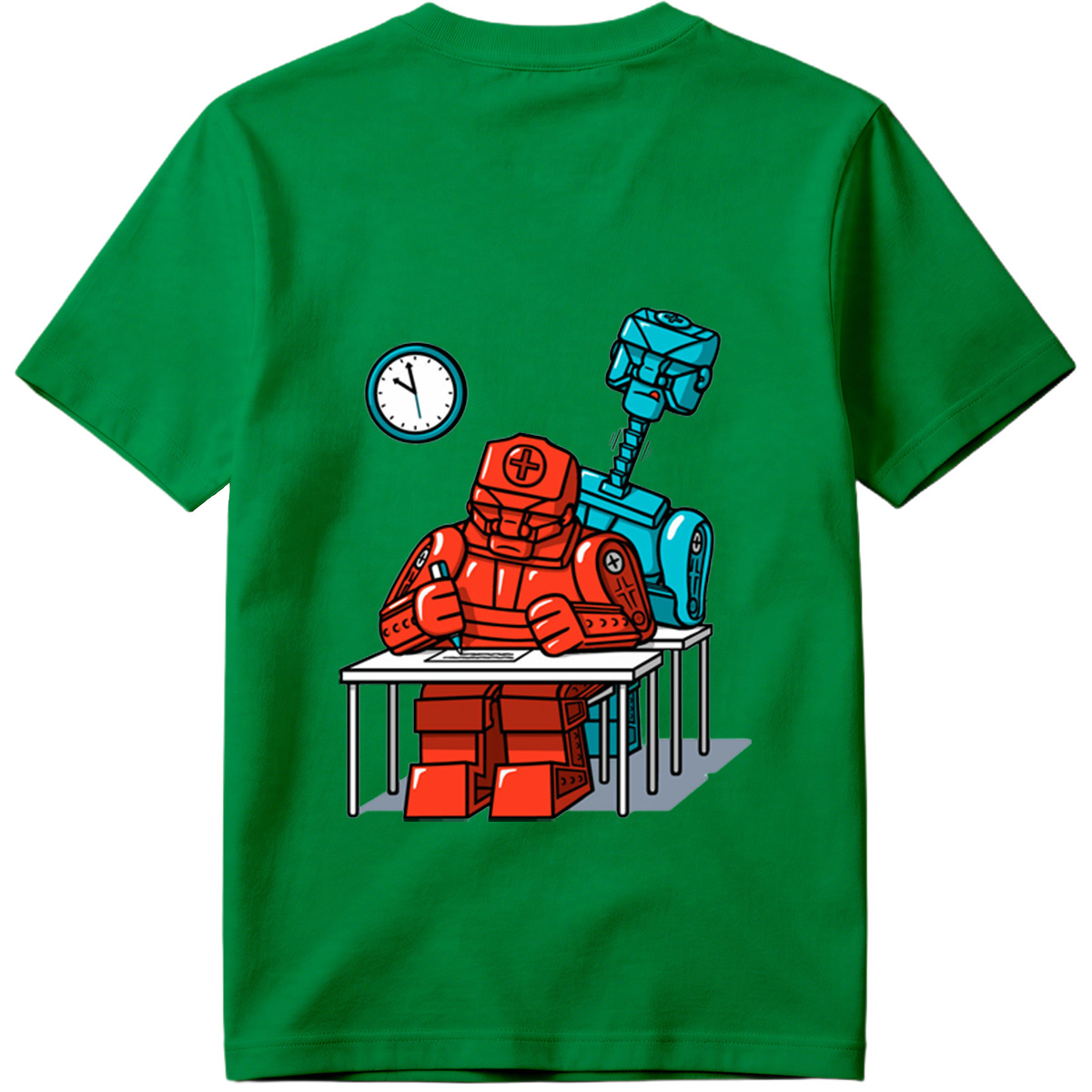 Red Robot Medic Studying at Desk - Tee