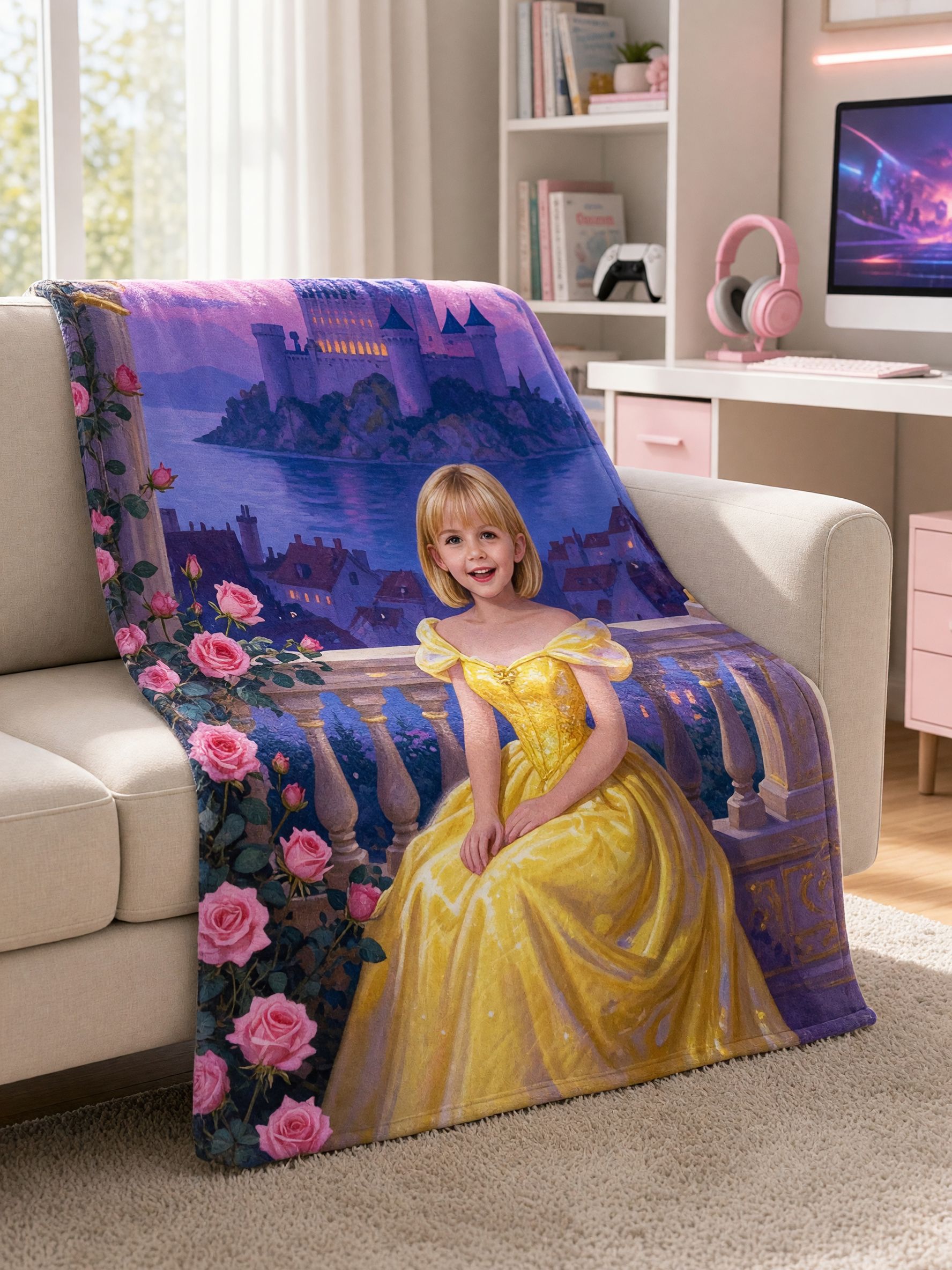 Personalized Face Photo Blanket Custom Fairytale Princess Flannel Throw Ideal Personalized Gift for Girls and Family