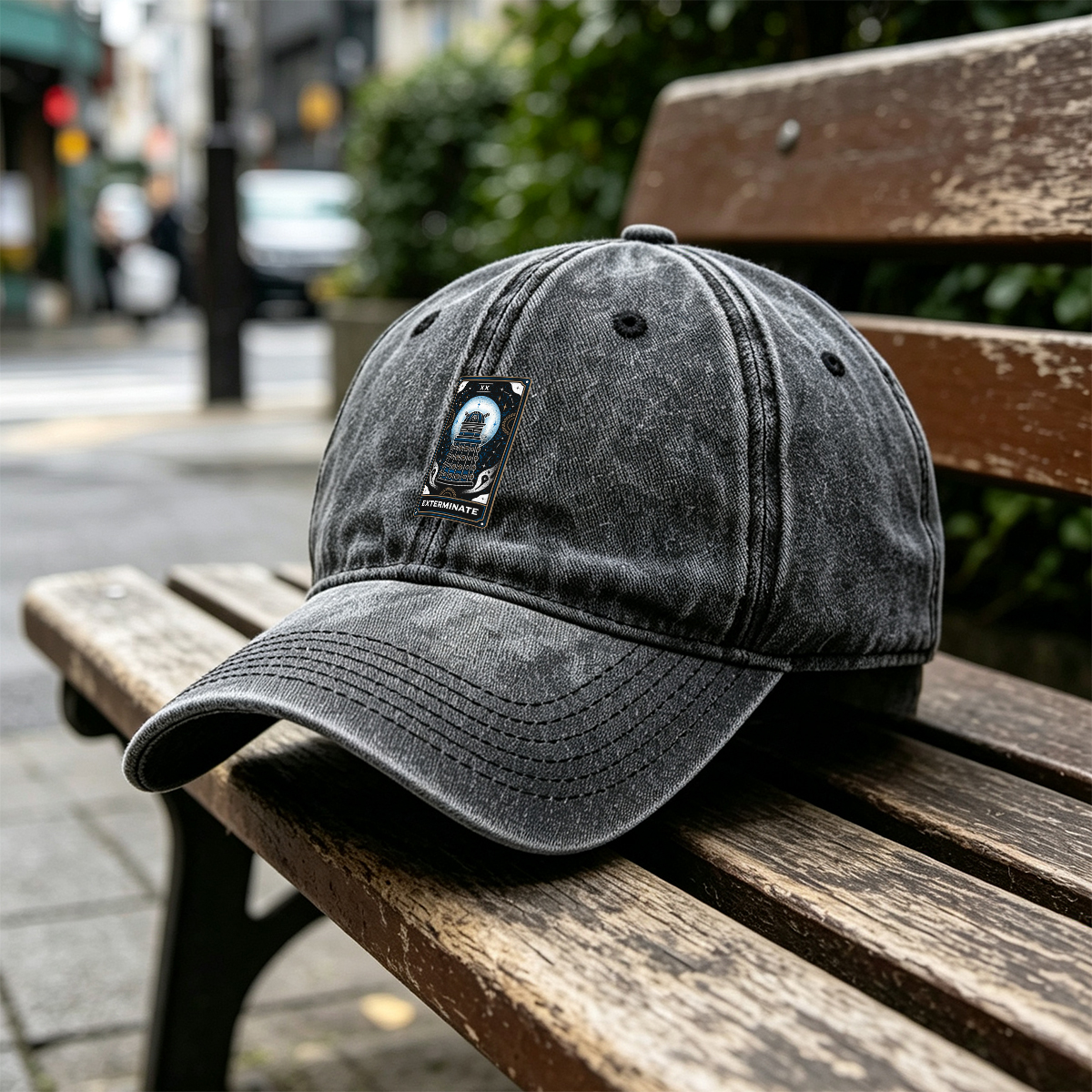 Dalek Exterminate Tarot Card - Washed Denim - Baseball Cap