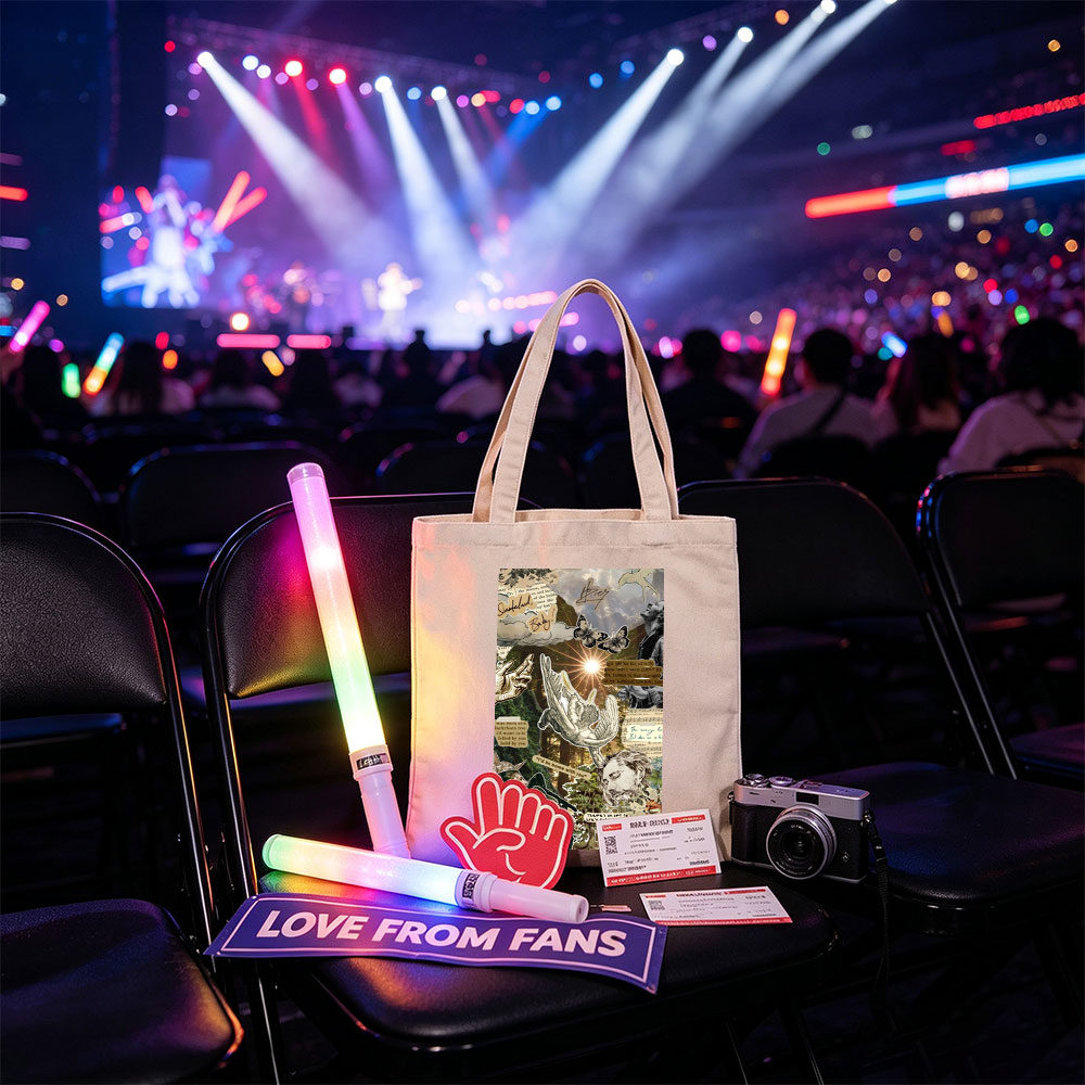 Ed Sheeran Concert Scene with Nature and Lyrics Collage Art - Canvas tote bags