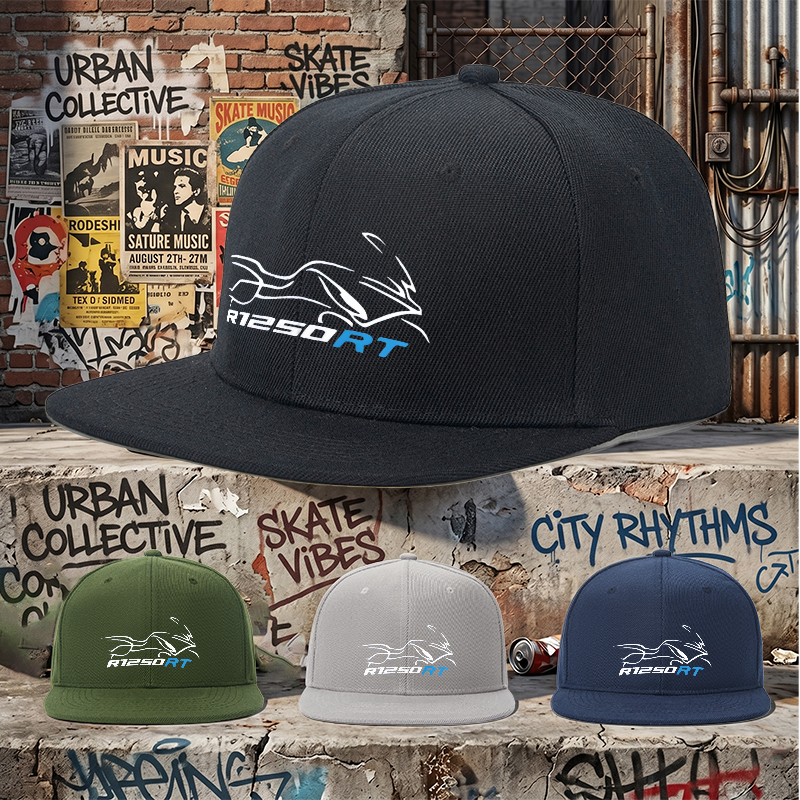 Flat Brim Baseball Cap R1250RT Motorcycle Logo Print Streetwear Underground Skate Style Hat for Basketball Court Skate Park Urban Riders and Hip Hop Artists