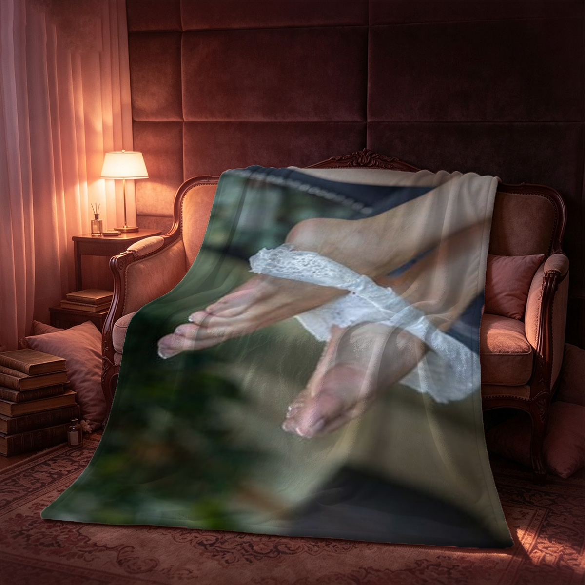 Nude woman in open white shirt by the window. - Blanket