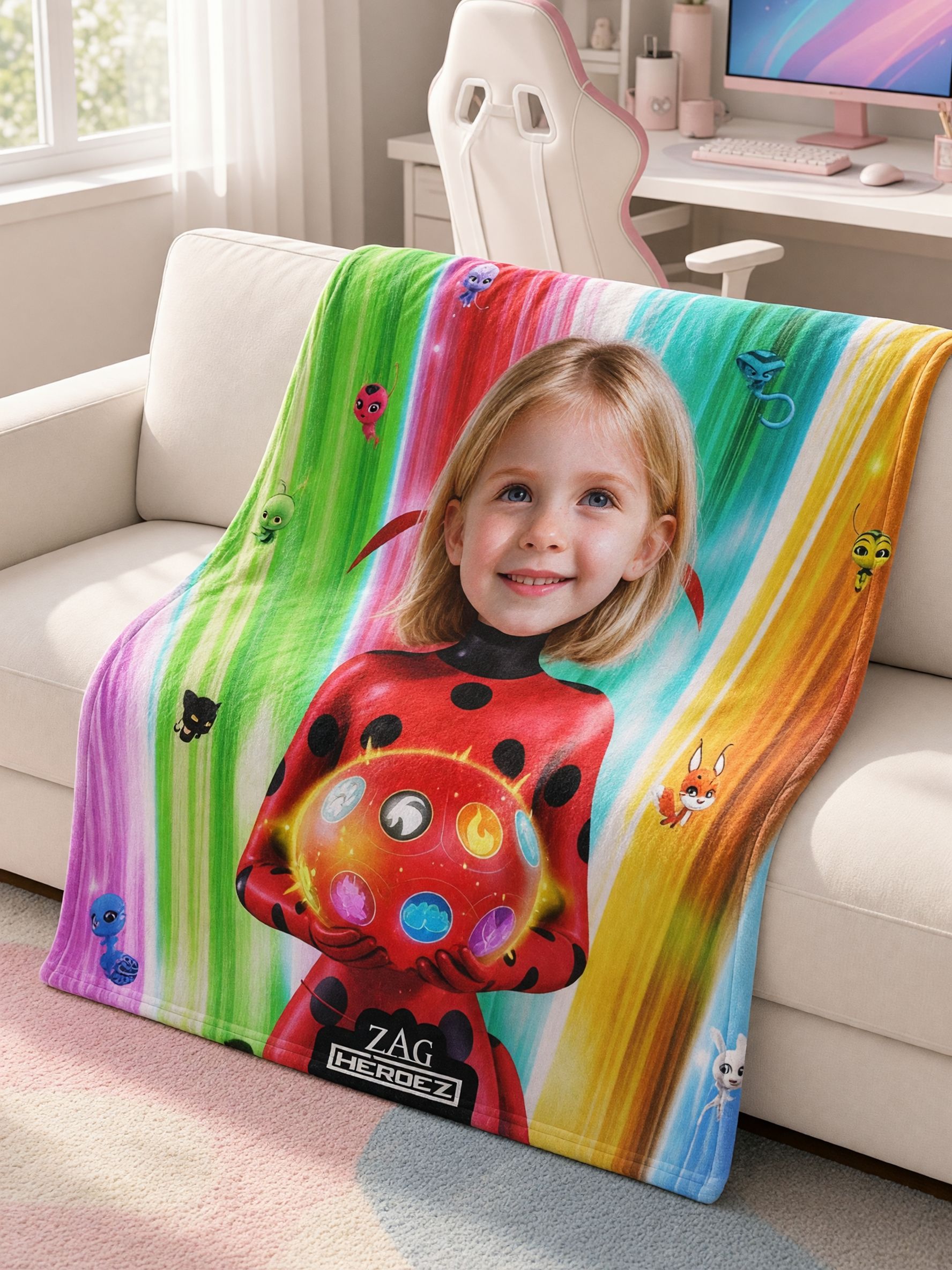 Custom Photo Face Flannel Blanket, Personalized Superhero Throw, Ultra Soft Cozy Keepsake Gift for Kids and Family