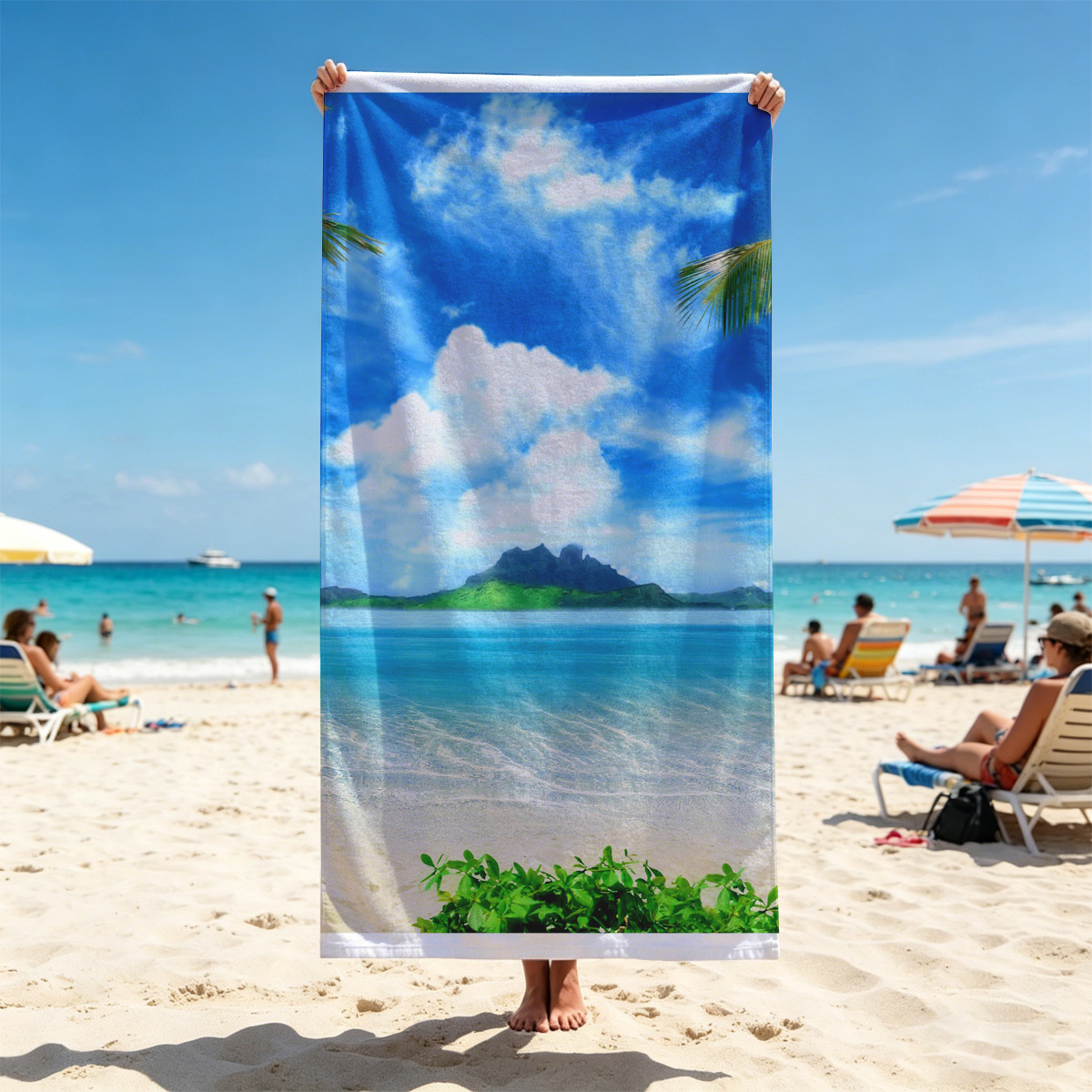 Tropical Beach with Crystal Clear Water and Lush Greenery - Beach towels