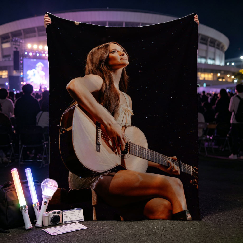 Lana Del Rey Playing Acoustic Guitar on Stage in a Starry Night Setting - Blankets