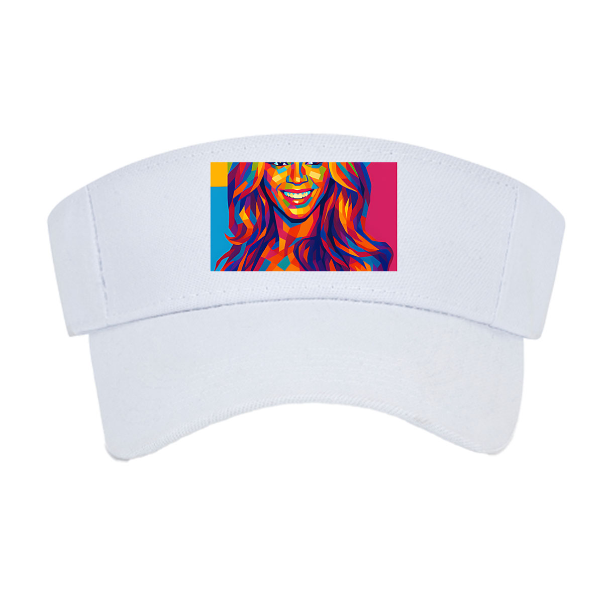 Colorful Portrait of a Smiling Woman with Vibrant Geometric Patterns -  Visor cap