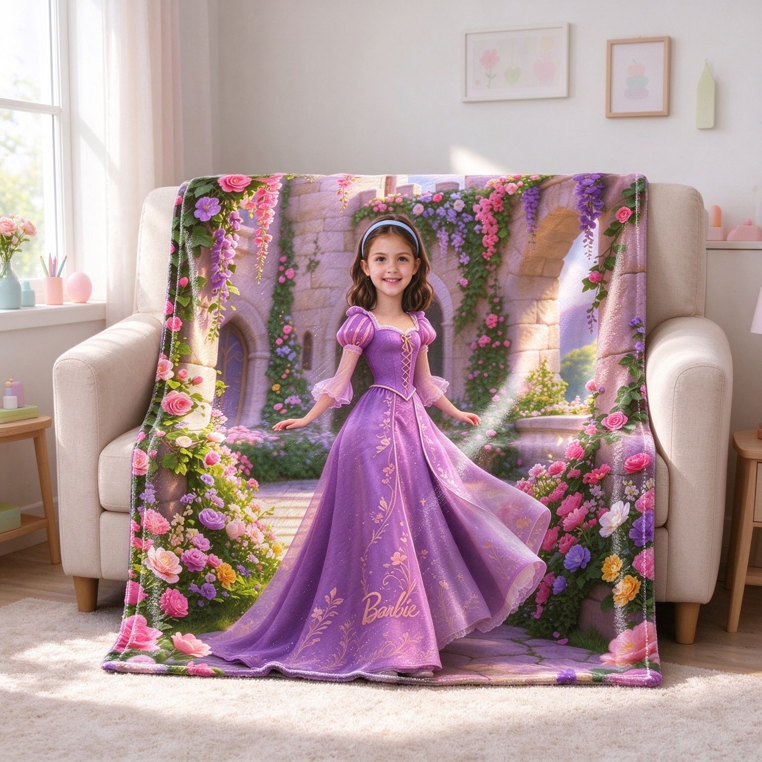 Custom Photo Face Blanket Personalized Fairytale Princess Portrait Ultra Soft Flannel Fleece Throw for Kids Girls Gift