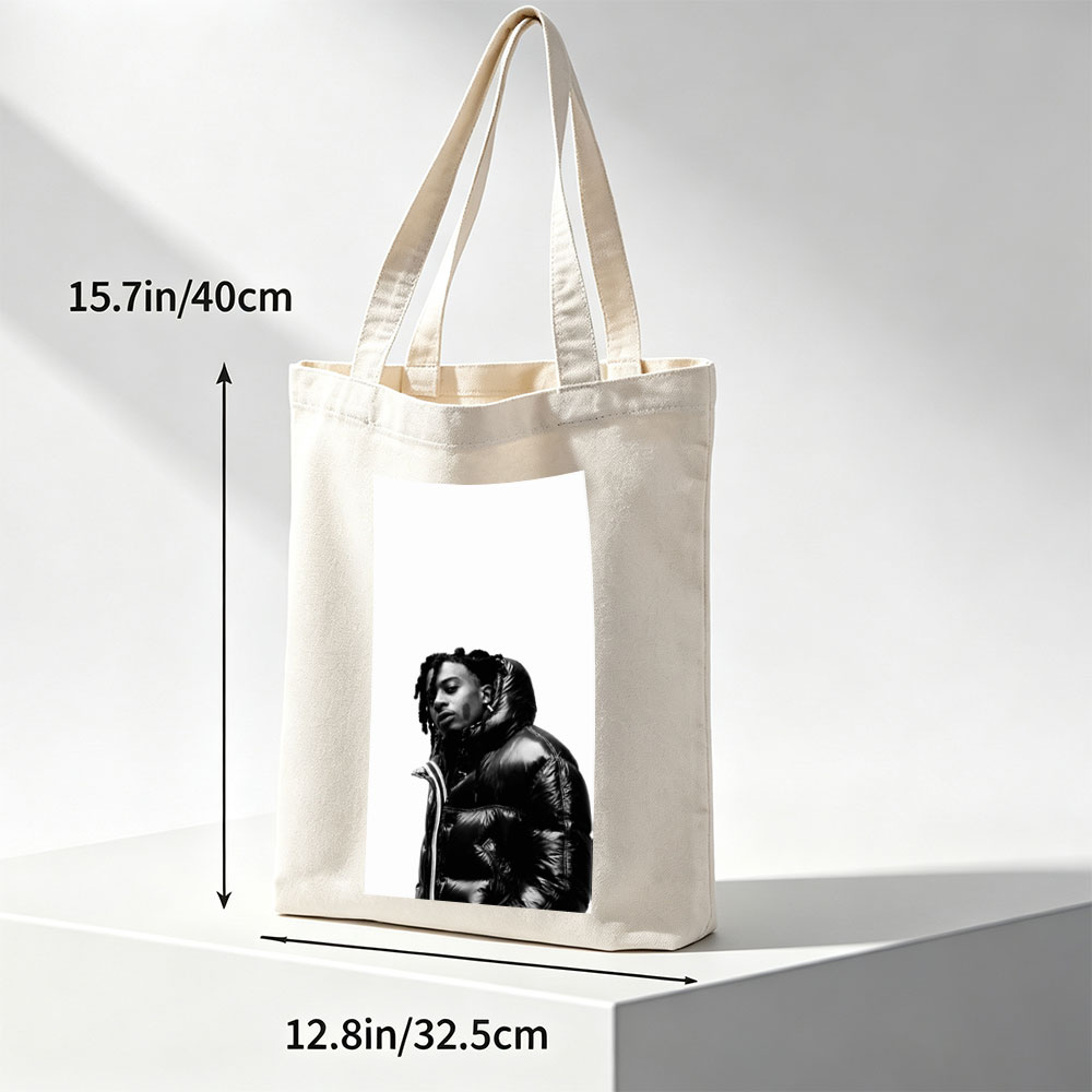 Lil Durk in a Bold Black Puffer Jacket Against a Stark White Background - Canvas tote bags