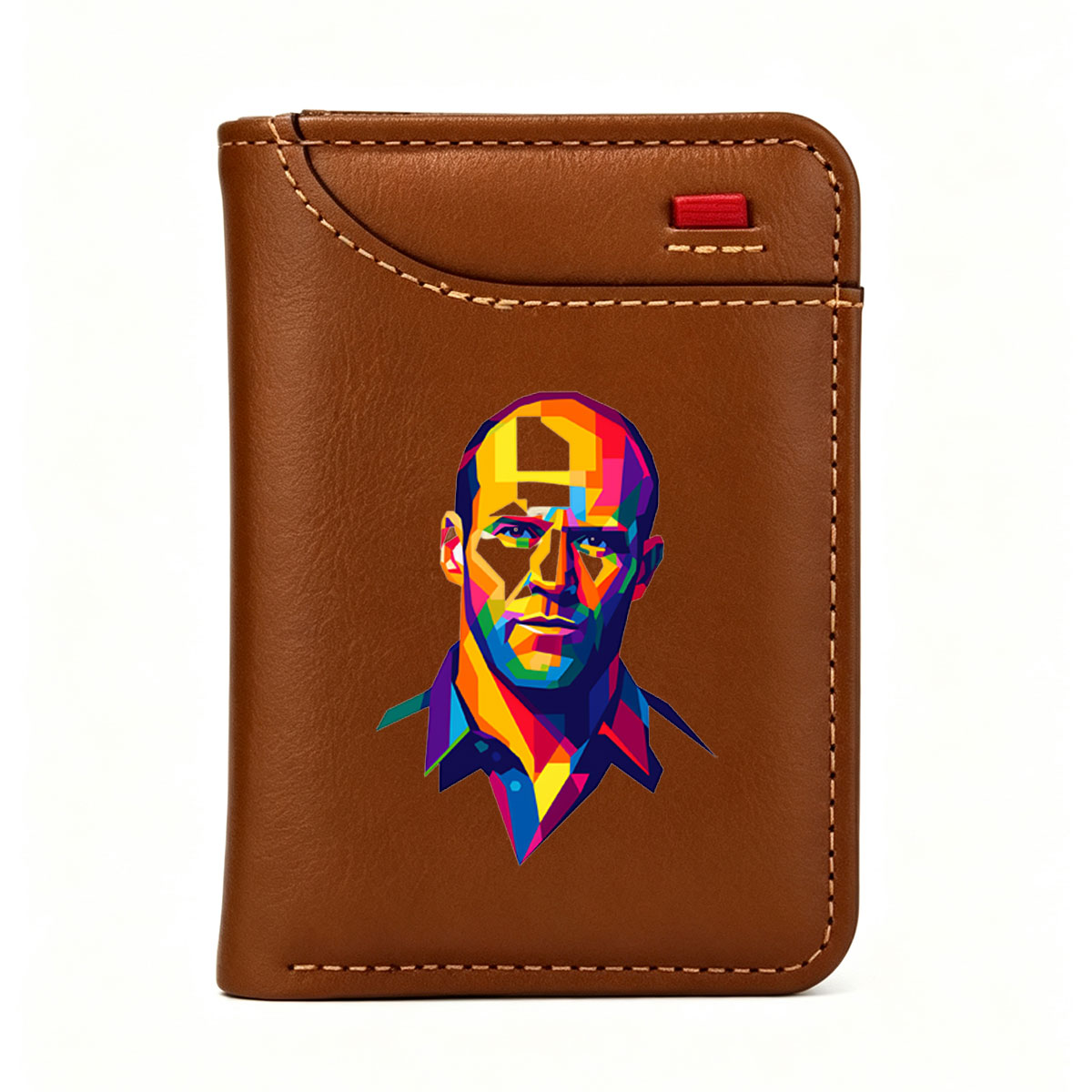 Colorful Geometric Portrait of a Man - Vertical Style Wallet