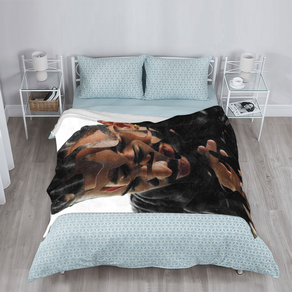 Drake in a Stylish Pose with Camouflage Overlay Effect - Blankets