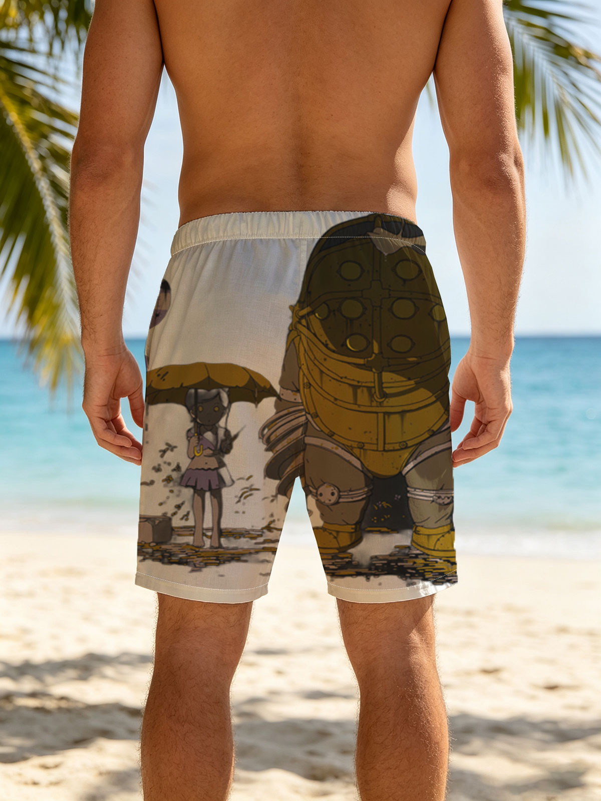 Rapture Sign, Little Girl with Umbrella, and Big Daddy from Bioshock -  Beach shorts