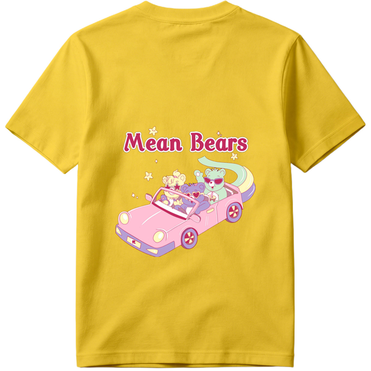 Mean Bears in a Pink Car with Three Cute Characters - Tee