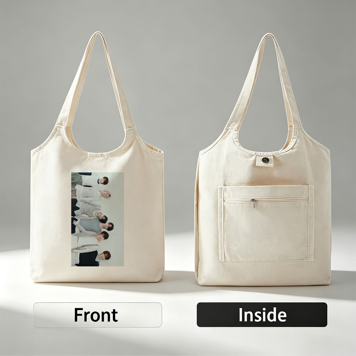 TOMORROW X TOGETHER Members Lying on White Background in Coordinated Outfits - Canvas shoulder bags/