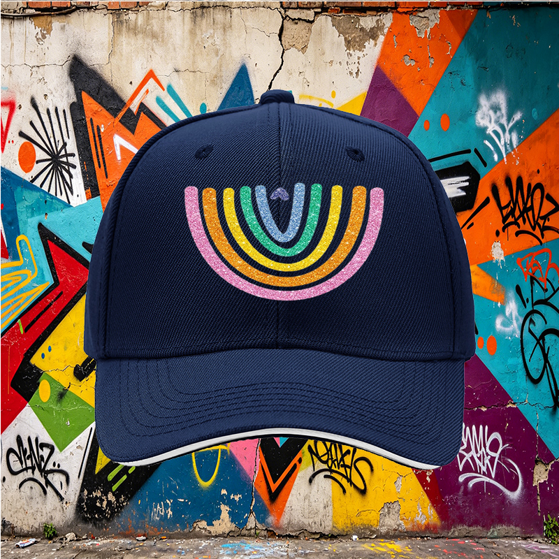Unisex Classic Sandwich Hat with Glitter Rainbow Heart Print | Perfect for Outdoor Activities, Beach, Festival, and Daily Wear | Ideal for Adults Seeking Fun and Vibrant Style