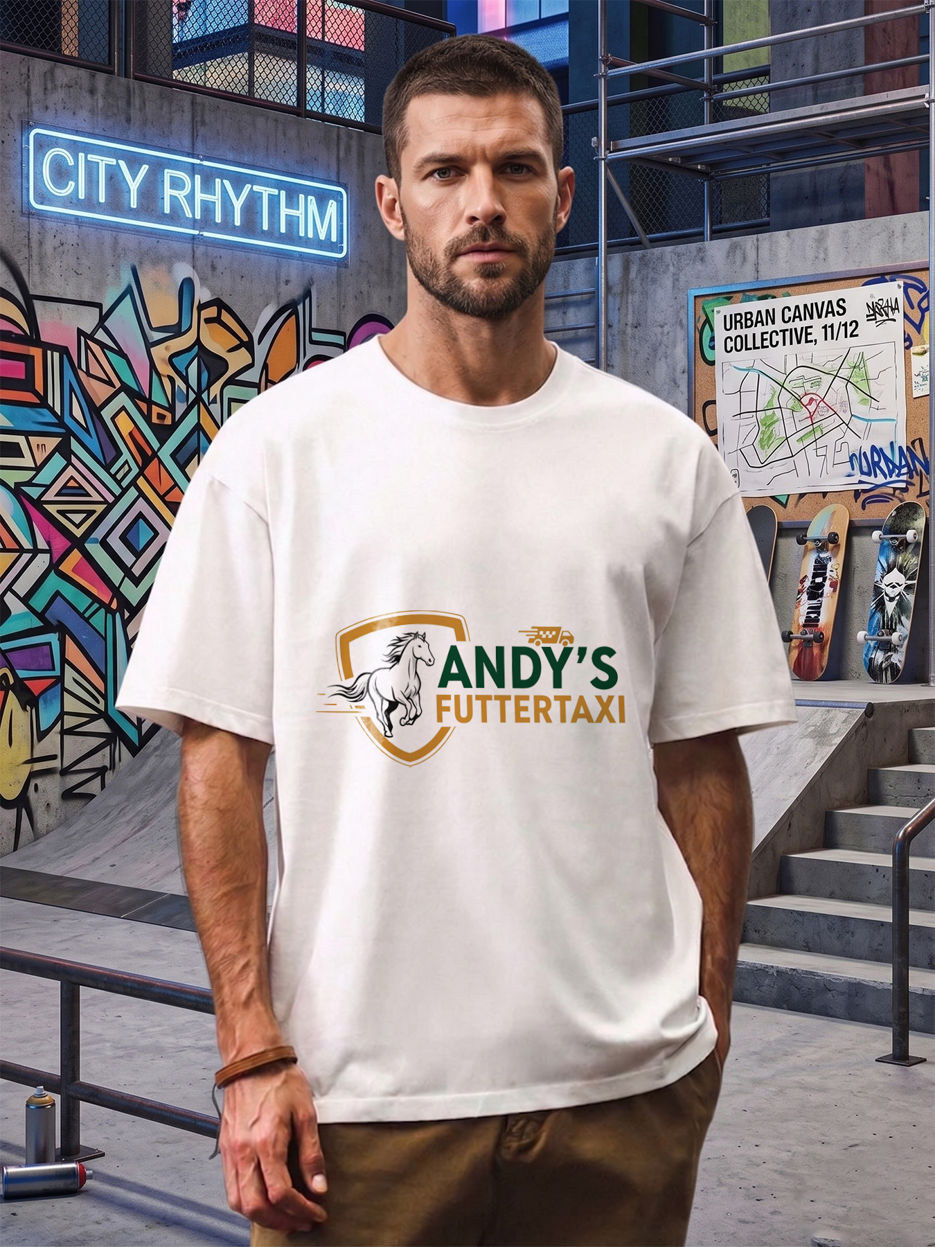 Men's Printed T-Shirt with Running Horse and 