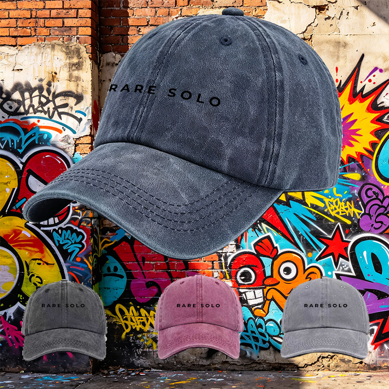 Men's Printed Washed Cap Rare Solo Logo Design Casual Round Brim Summer Lightweight Hat for Outdoor Activities Urban Streetwear Style Adults Unisex Fashion Accessory