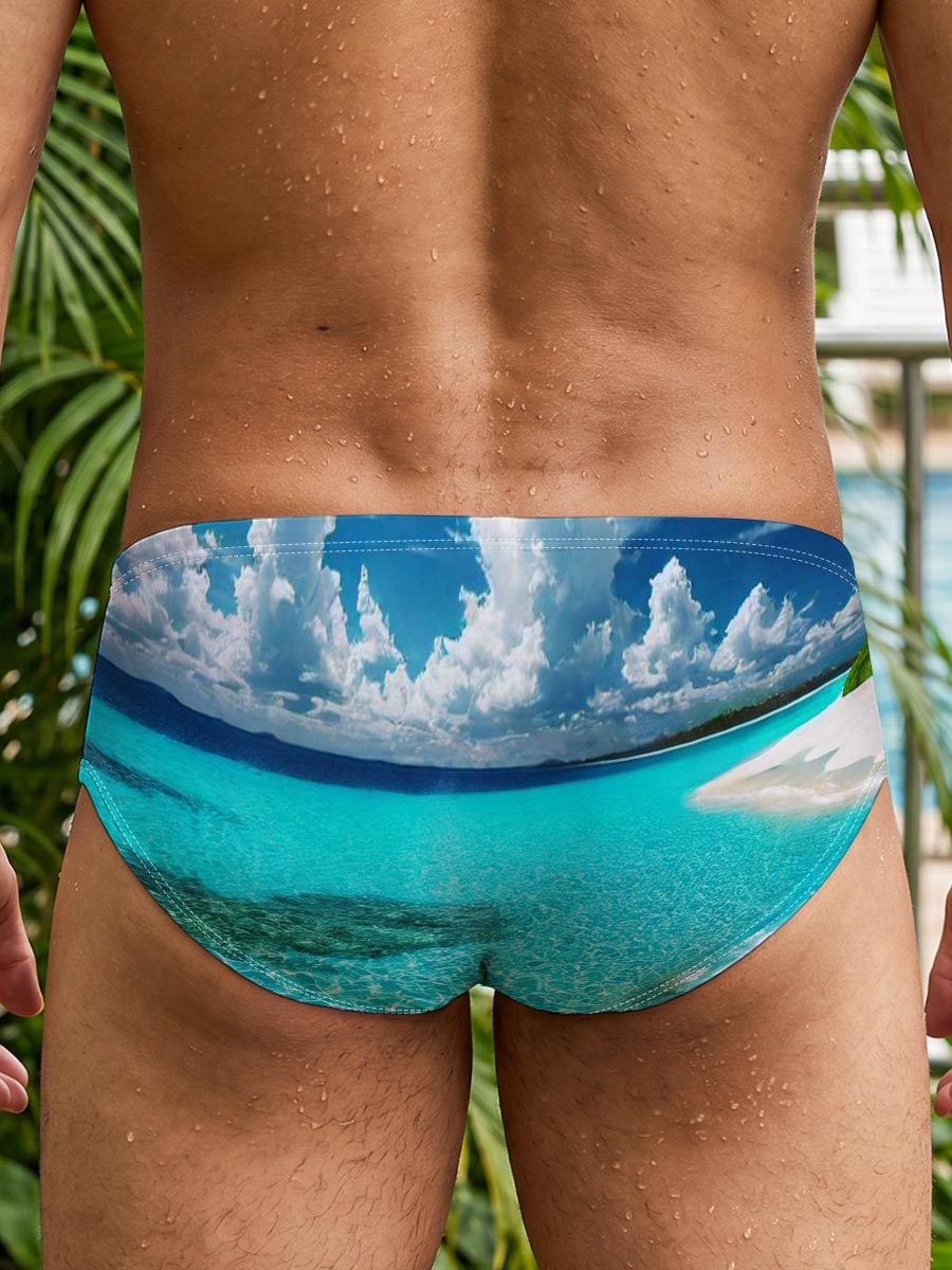 Crystal Clear Waters Meet Sandy Shore Under Bright Sunlight -  Men's swim trunks