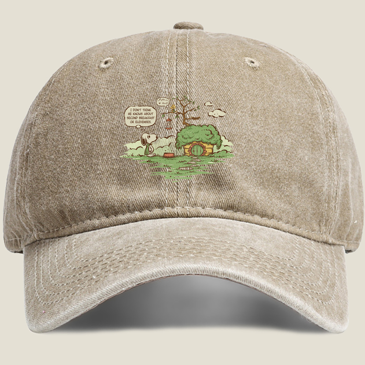 Snoopy and Woodstock in a Hobbit Hole - Washed Denim - Baseball Cap