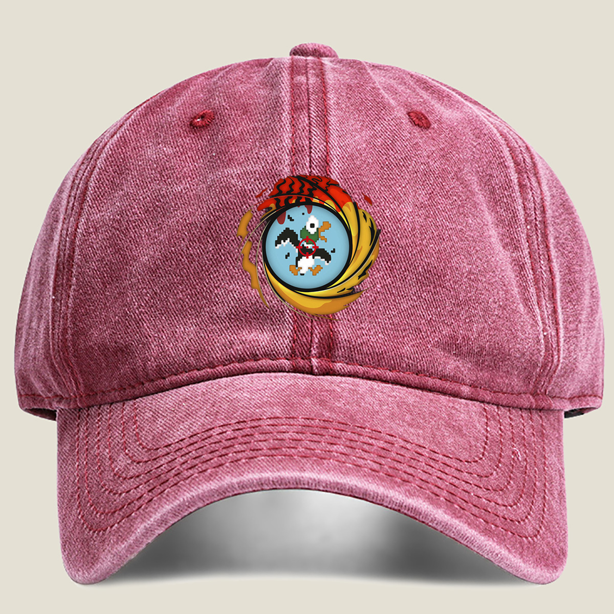 Duck Hunt: Pixel Duck in the Crosshairs - Washed Denim - Baseball Cap