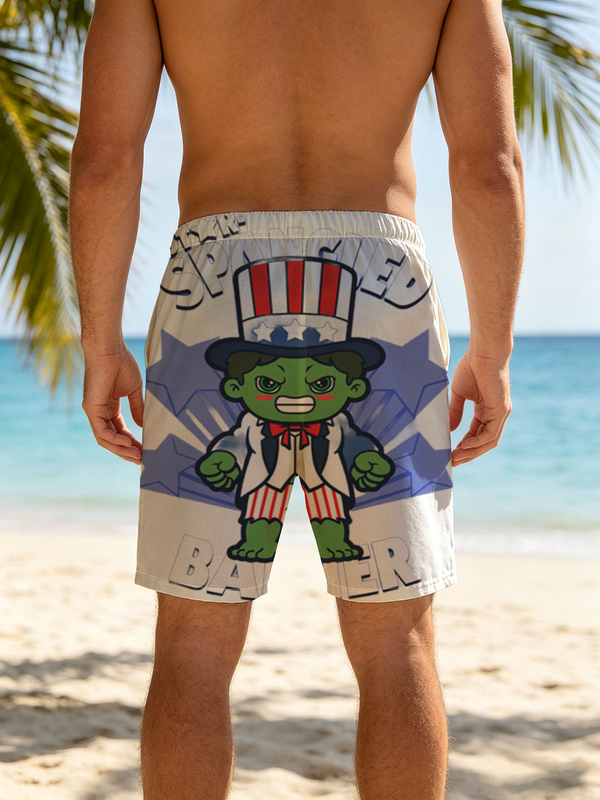 Star-Spangled Banner: Hulk in Uncle Sam Costume -  Beach shorts