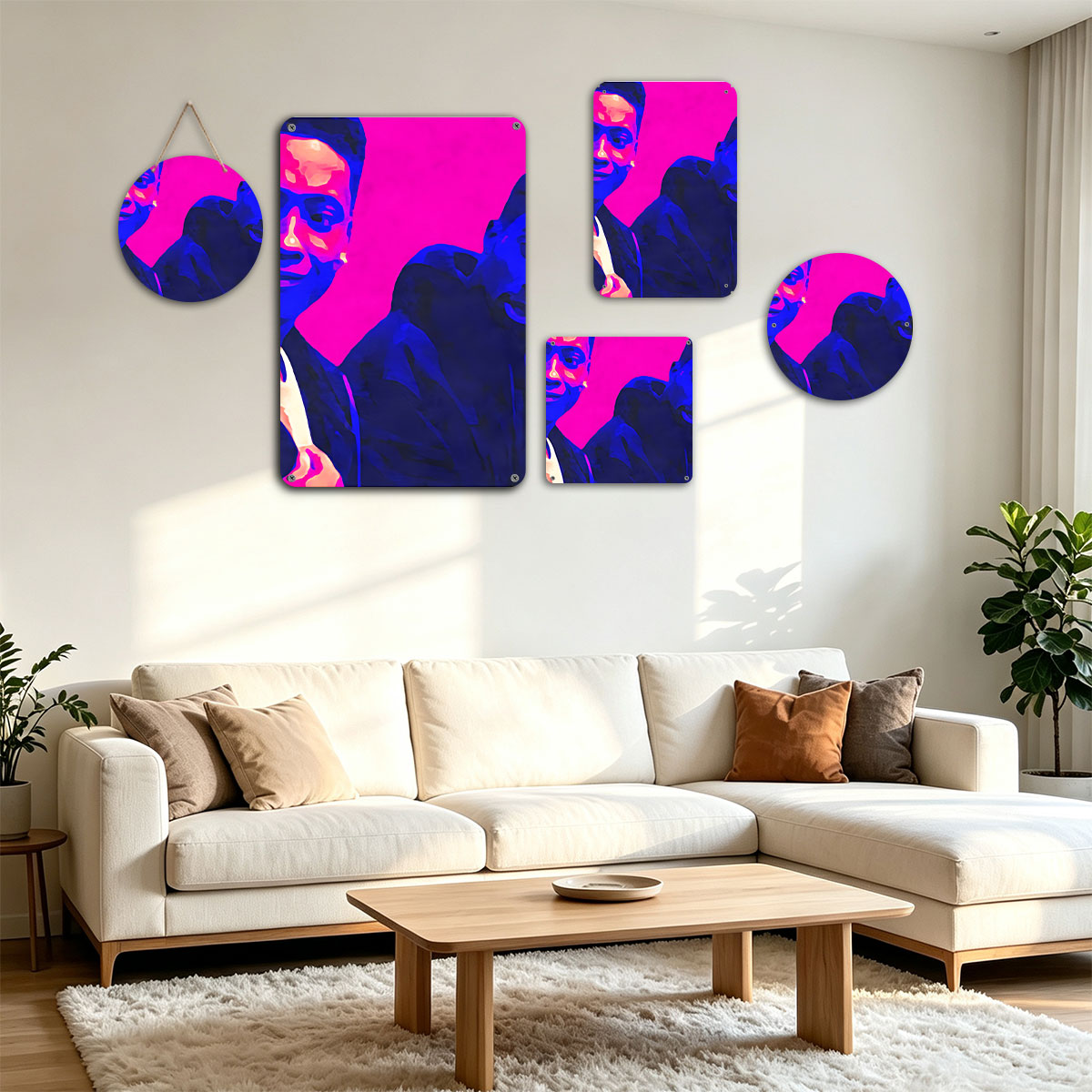 Two Men in Vibrant Pink and Blue Portrait - painting
