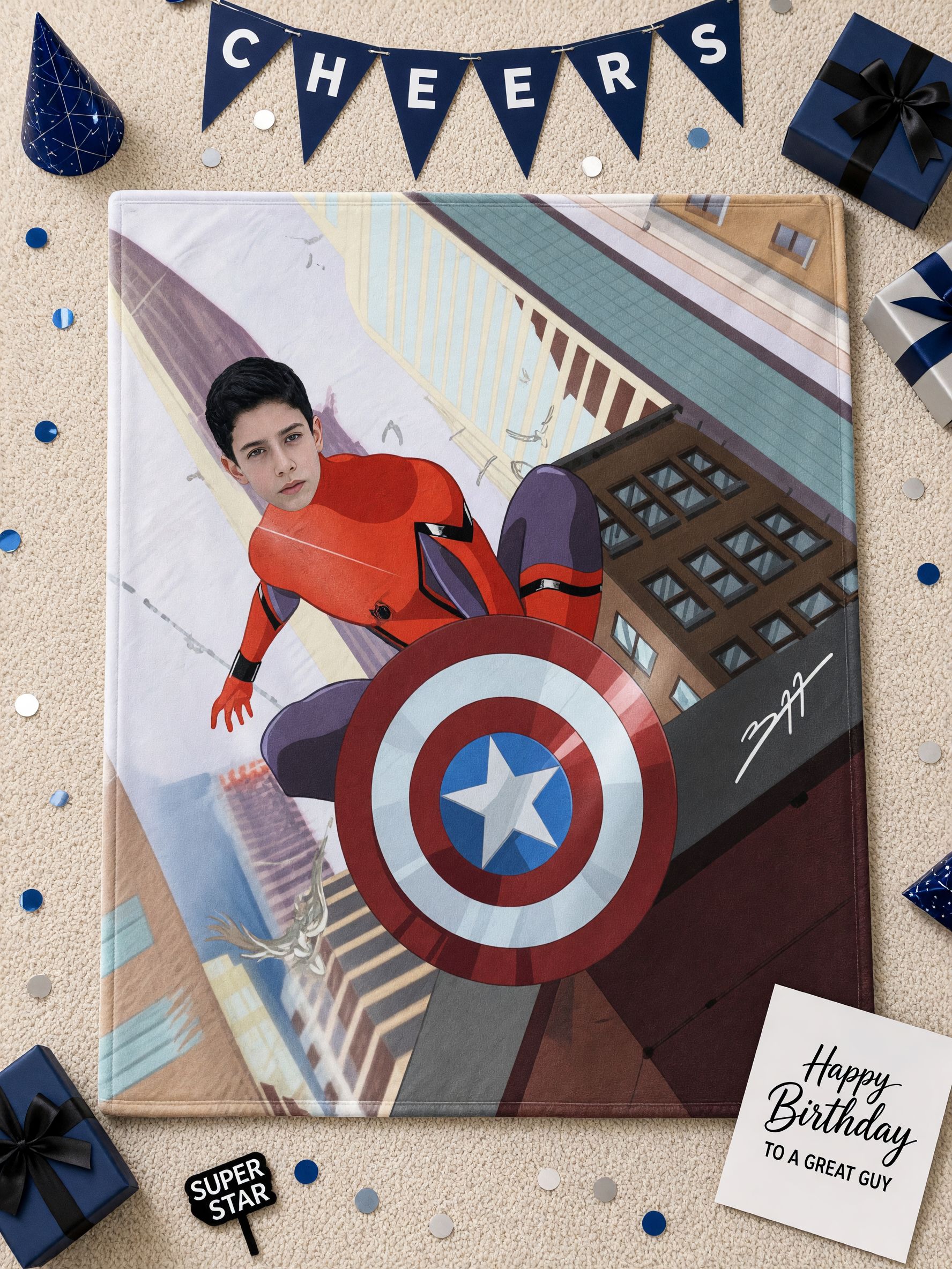 Custom Face Superhero Flannel Blanket, Personalized Photo Comic Hero Throw, Ultra Soft Plush Bed Couch Cozy Gift