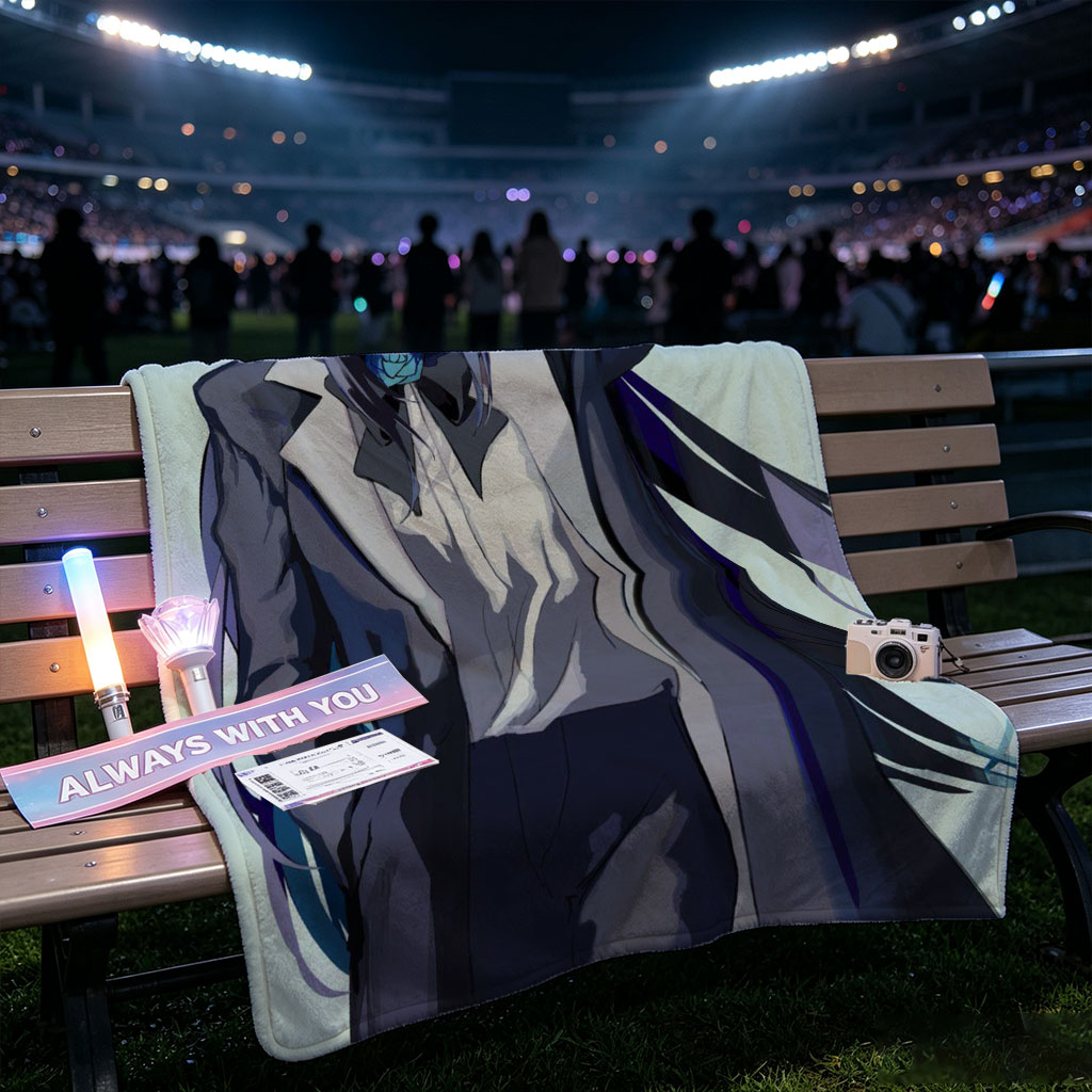 Anime Character in Formal Attire with Blue Rose and Long Hair - Blankets