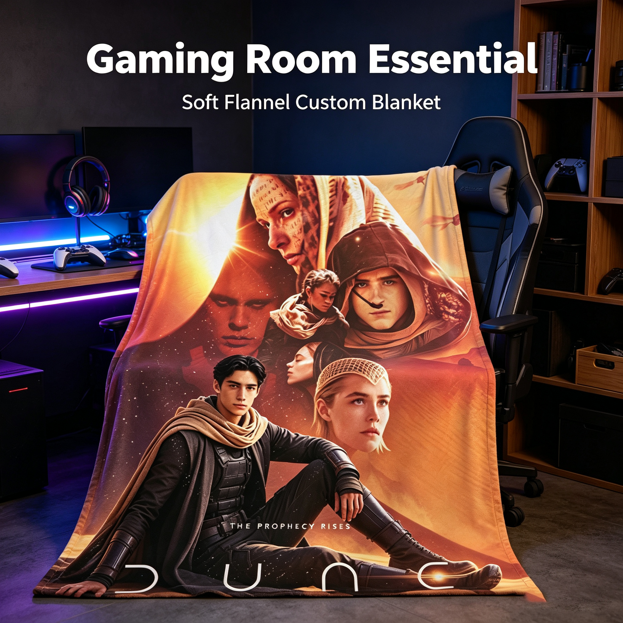 Custom Face Blanket Dune Part Two Movie Characters Flannel Blanket Perfect for Fans of Sci-Fi Film Gift or Giveaway