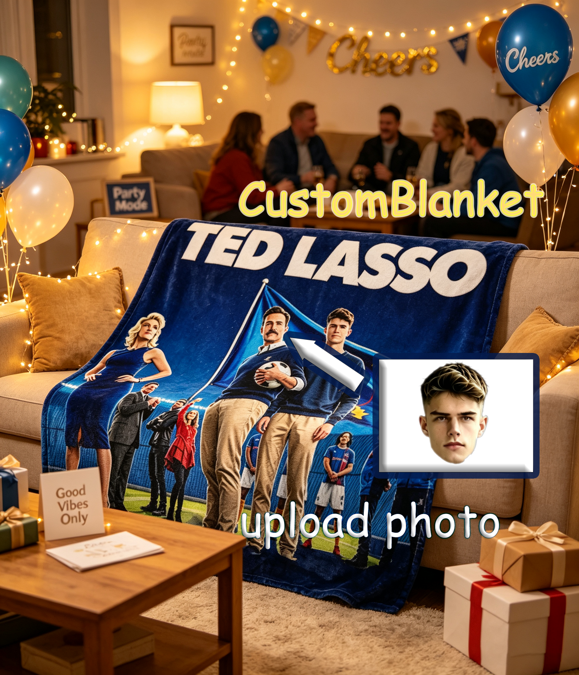 Custom Face Blanket Ted Lasso Flannel Blanket Soccer Team Movie Inspired Cozy Throw Perfect for Fans Gift or Giveaway