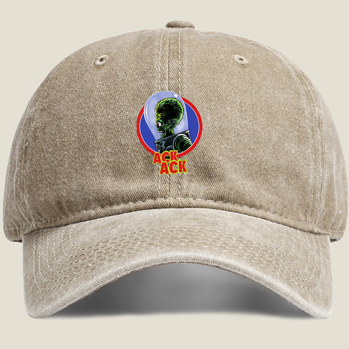 Ack Ack: Green Alien in Space Helmet - Washed Denim - Baseball Cap