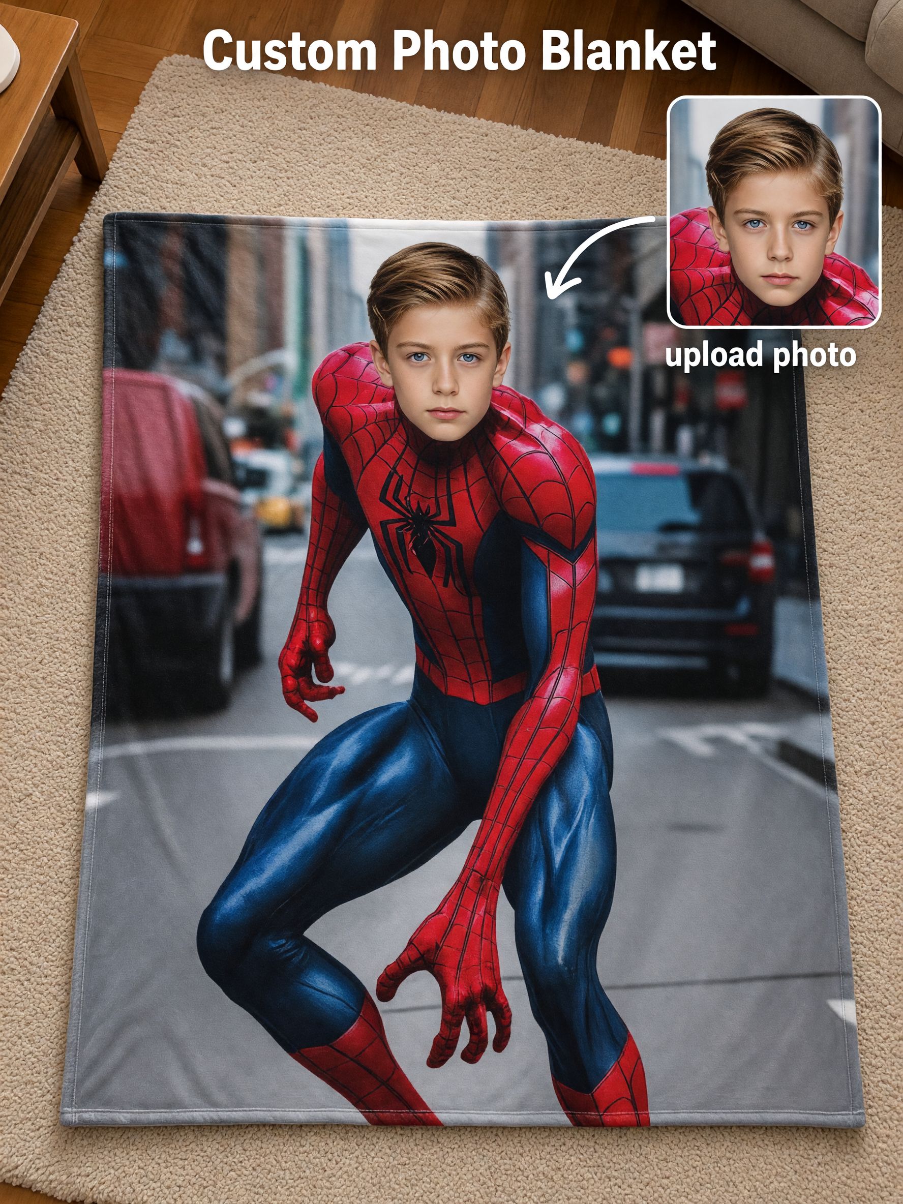 Custom Photo Superhero Flannel Fleece Blanket, Ultra Soft Personalized Portrait Throw for Kids and Adults, Cozy Gift