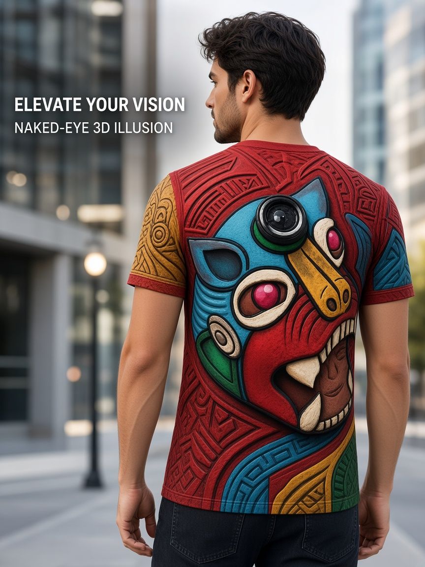 Aztec Tribal Totem 3D Optical Illusion Graphic Tee Breathable Athletic Mesh T-Shirt Casual and Sports Wear
