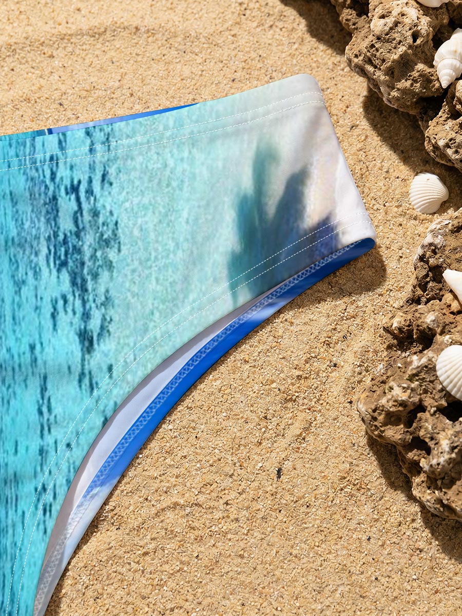 Tropical Beach with Crystal Clear Water and Palm Trees -  Men's swim trunks