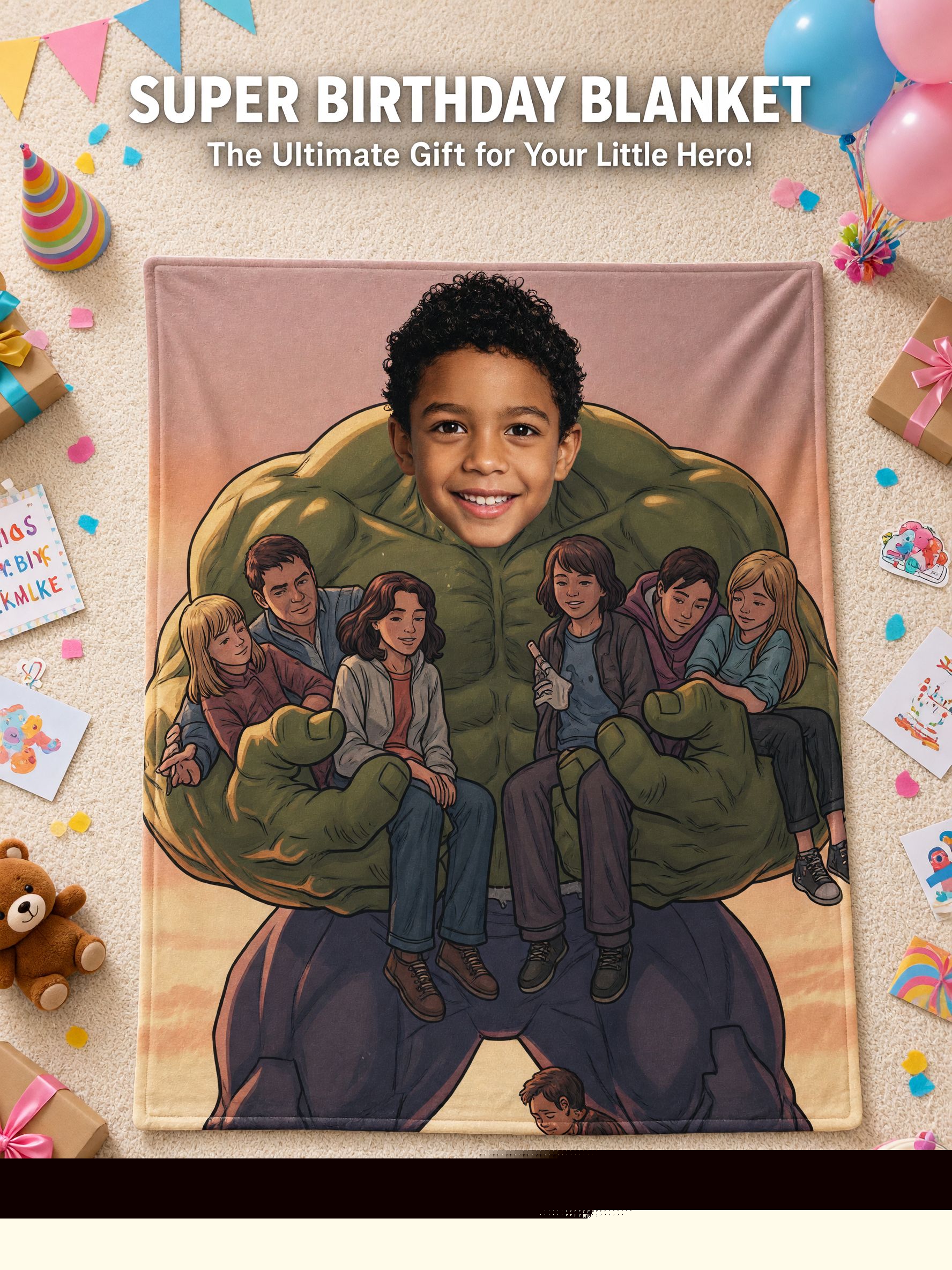Personalized Custom Face Flannel Fleece Blanket Soft Superhero Portrait Throw Ideal Family Keepsake Gift