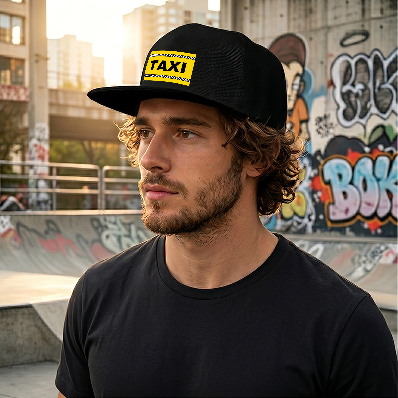 Flat Brim Baseball Cap Taxi Checkerboard Print Streetwear Underground Skate Style for Urban Streets Basketball Courts and Skate Parks Designed for Skaters Rappers and Street Culture Enthusiasts