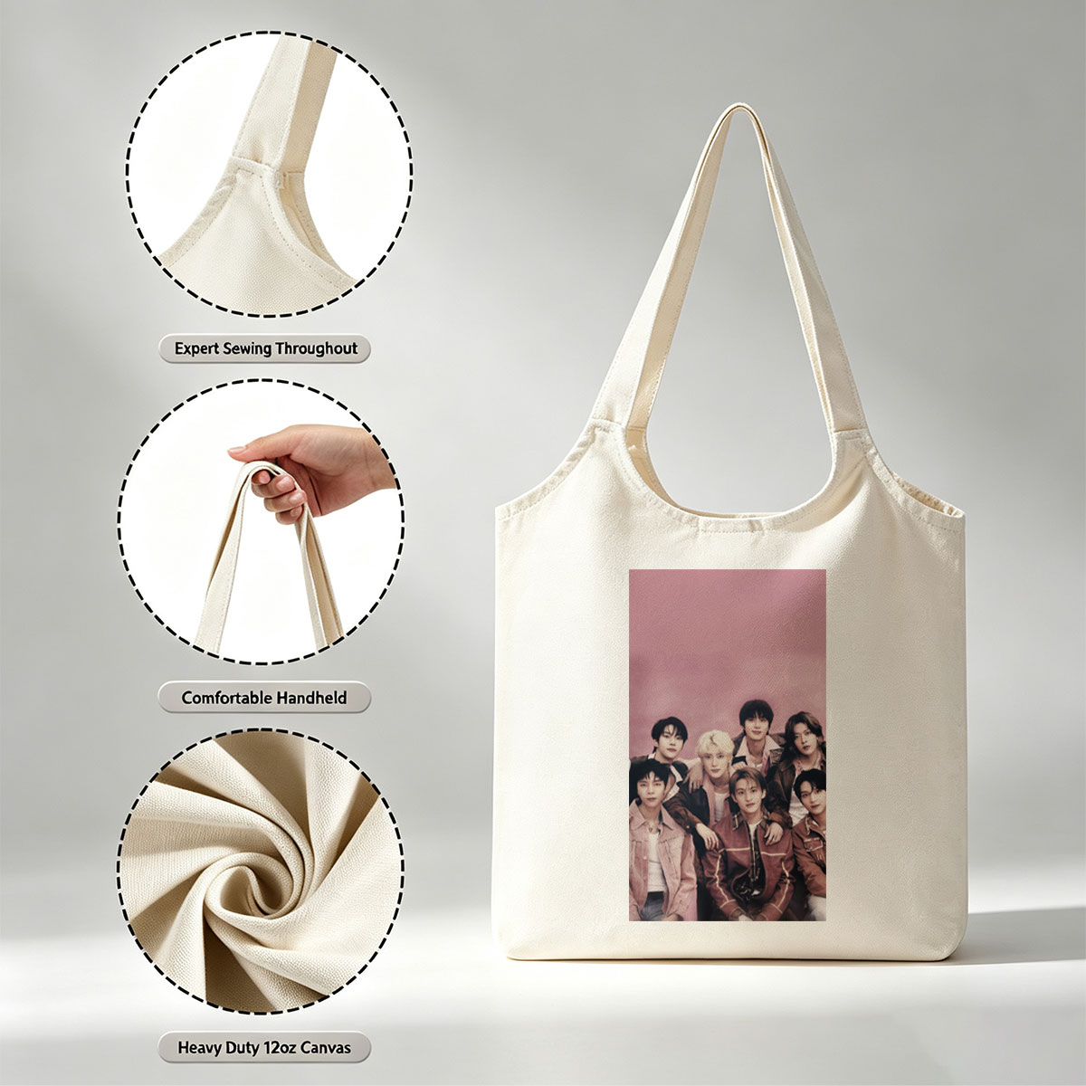 SEVENTEEN Group Photo in Cozy Pink Outfits Against Soft Pink Background - Canvas shoulder bags/