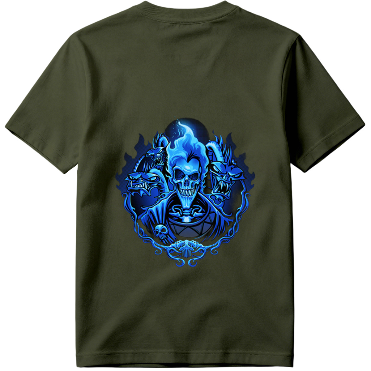 Blue Flame Skull with Demonic Creatures - Tee