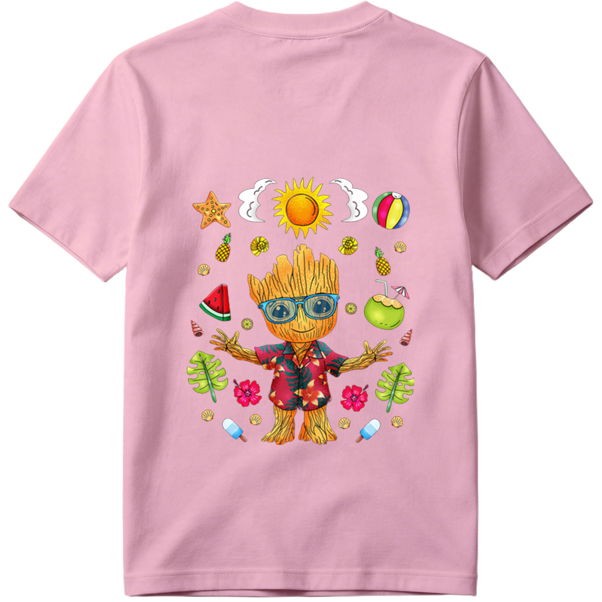 Groot in Hawaiian Shirt with Summer Elements - Tee