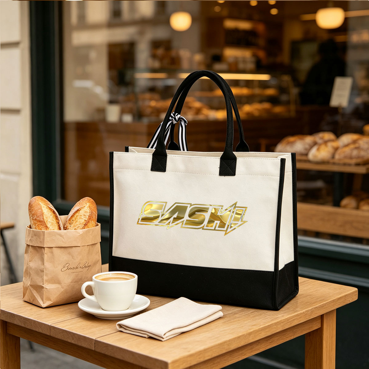 SASH! – Golden Logo Design - Canvas patchwork gift tote bag