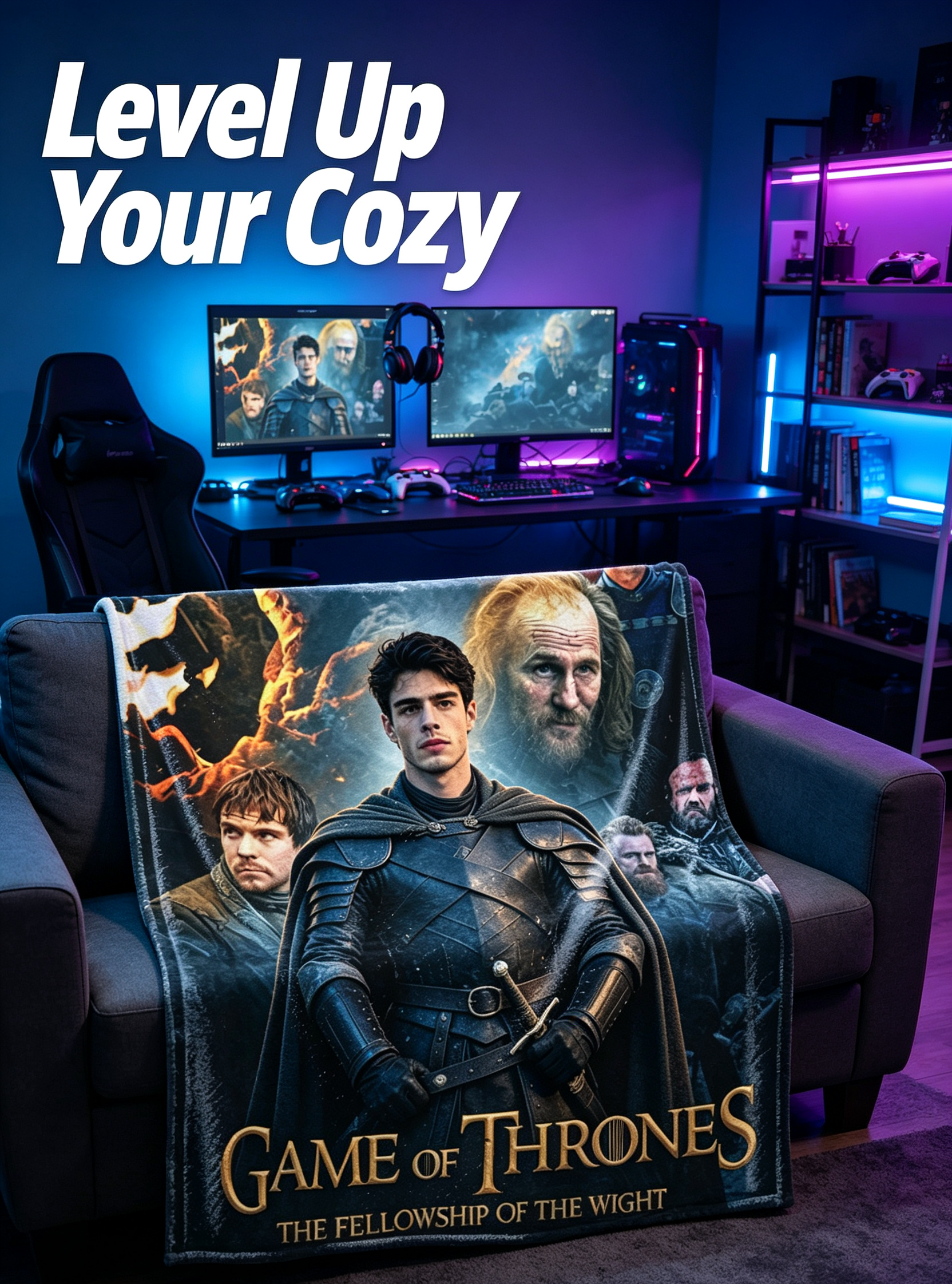 Custom Face Blanket Game of Thrones The Fellowship of the Wight Flannel Blanket for Couch, Bed, or Travel Perfect Gift for Fans and Collectors